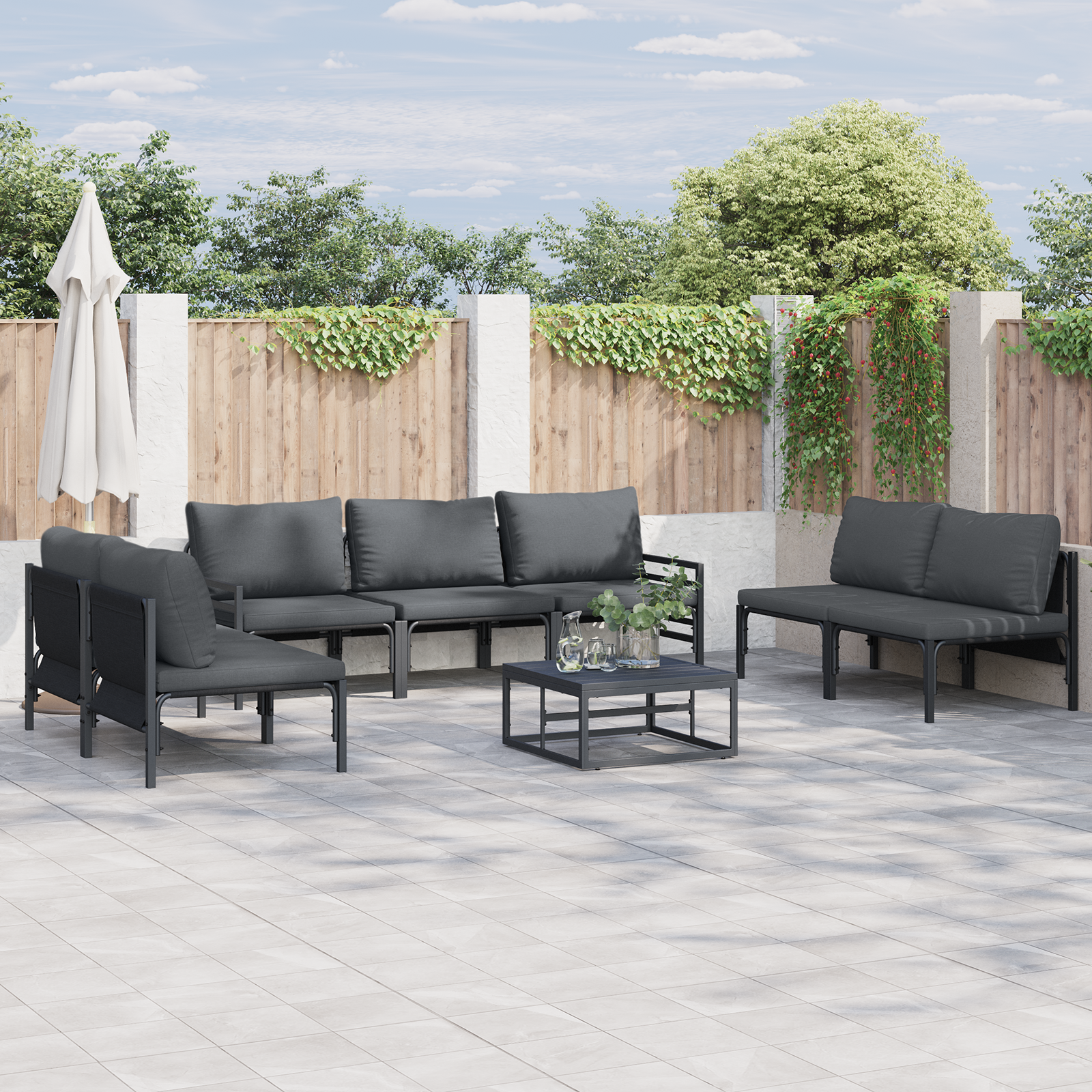 Hagesofa Set 8 pcs Antrasitt Stål