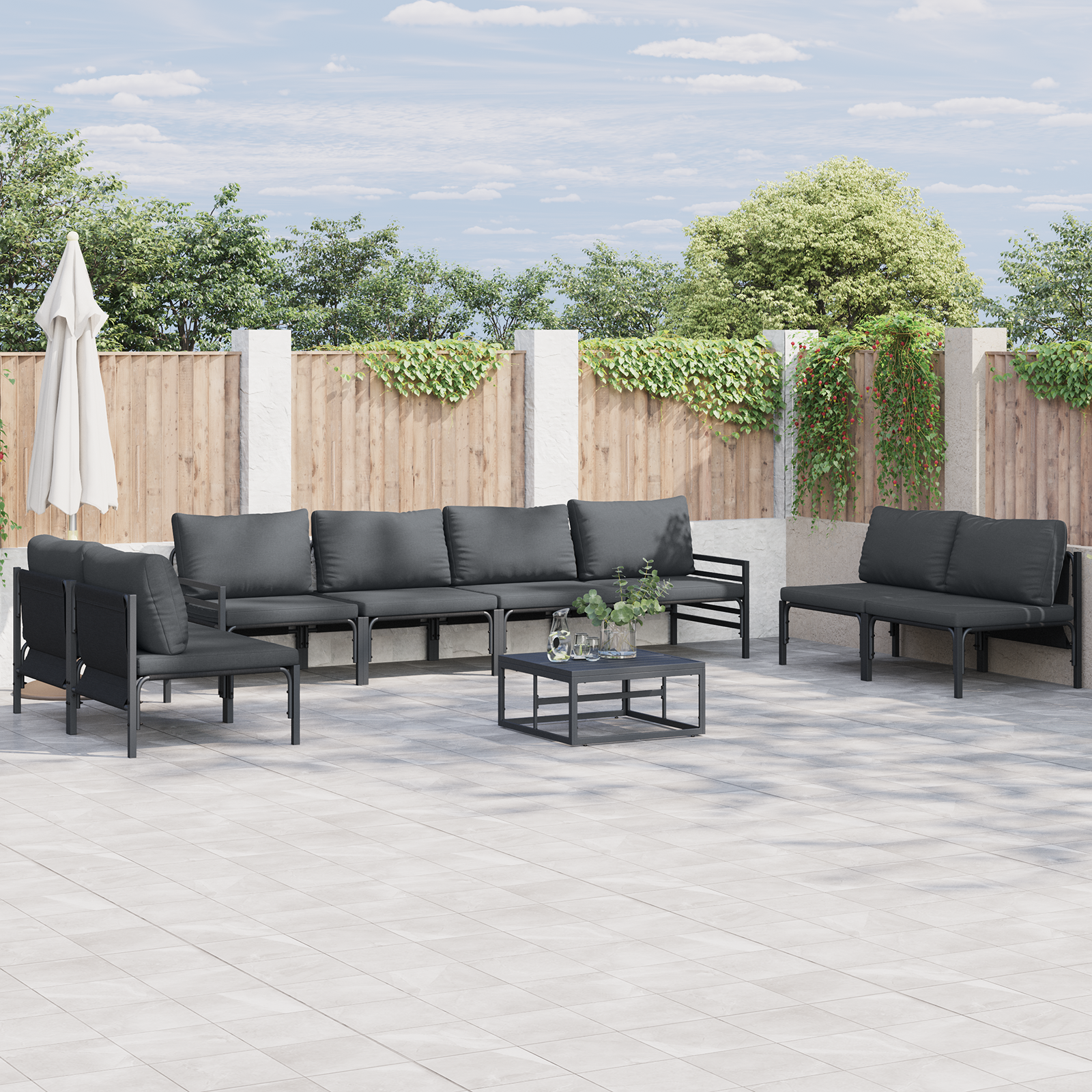 Hagesofa Set 9 pcs Antrasitt Stål