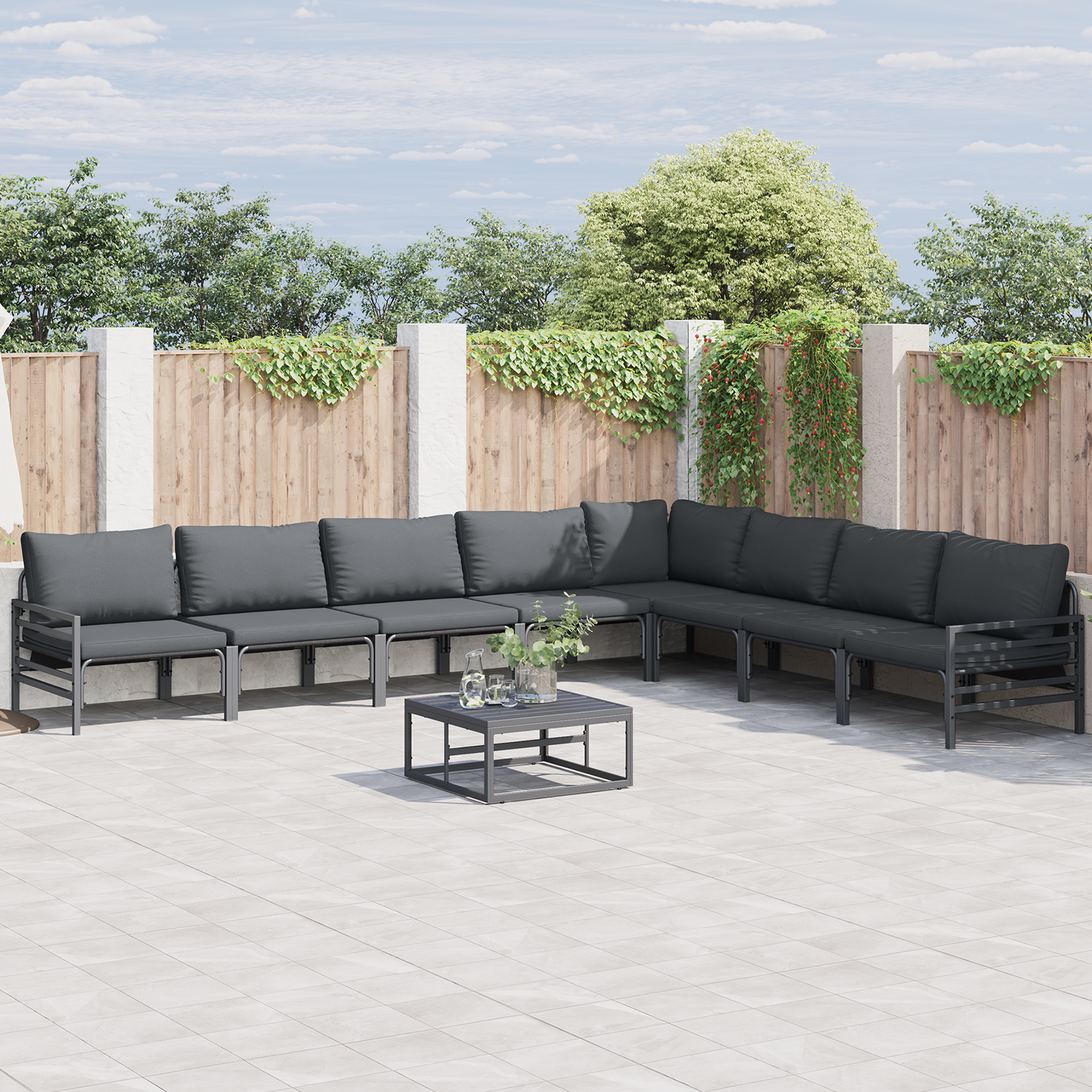 Hagesofa Set 9 pcs Antrasitt Stål