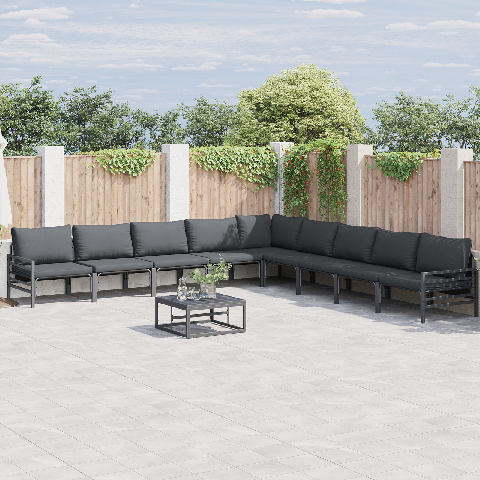 Hagesofa Set 9 pcs Antrasitt Stål
