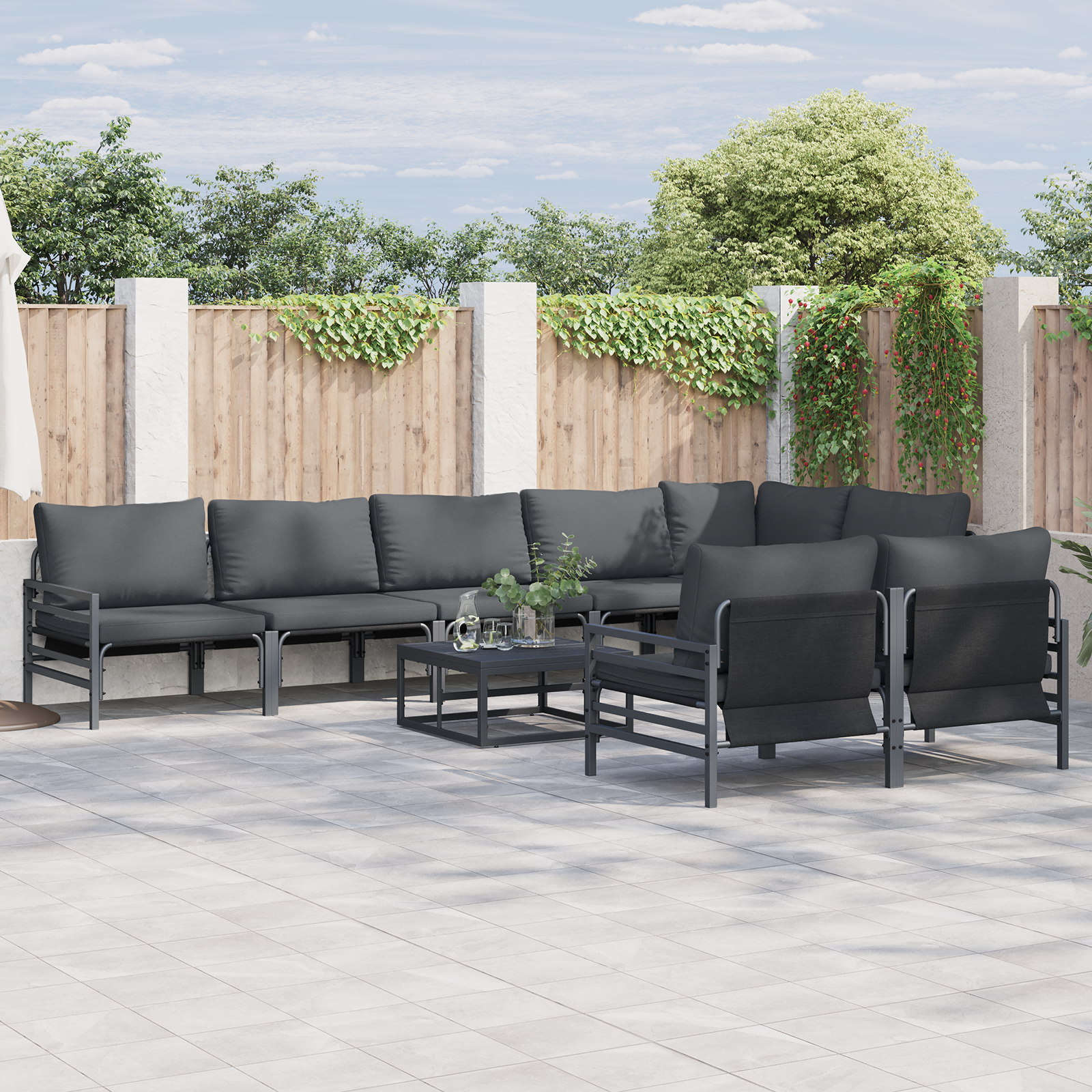 Hagesofa Set 8 pcs Antrasitt Stål