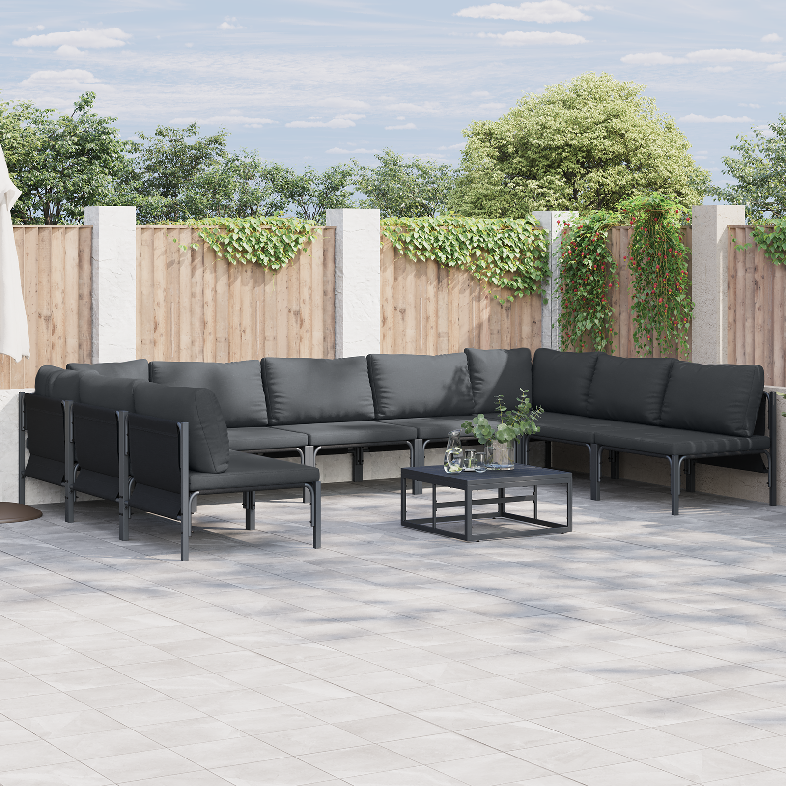 Hagesofa Set 9 pcs Antrasitt Stål