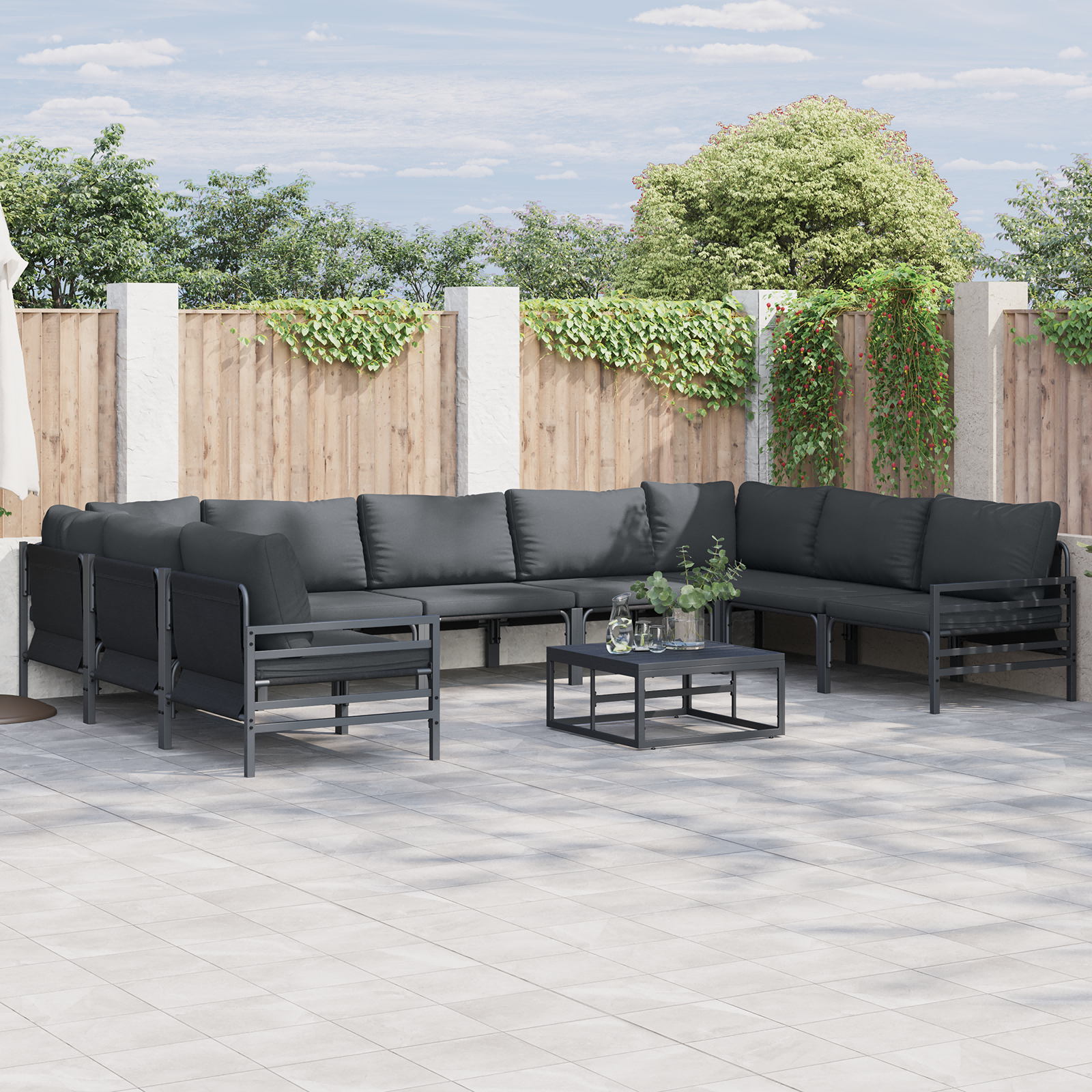 Hagesofa Set 9 pcs Antrasittgrå Stål