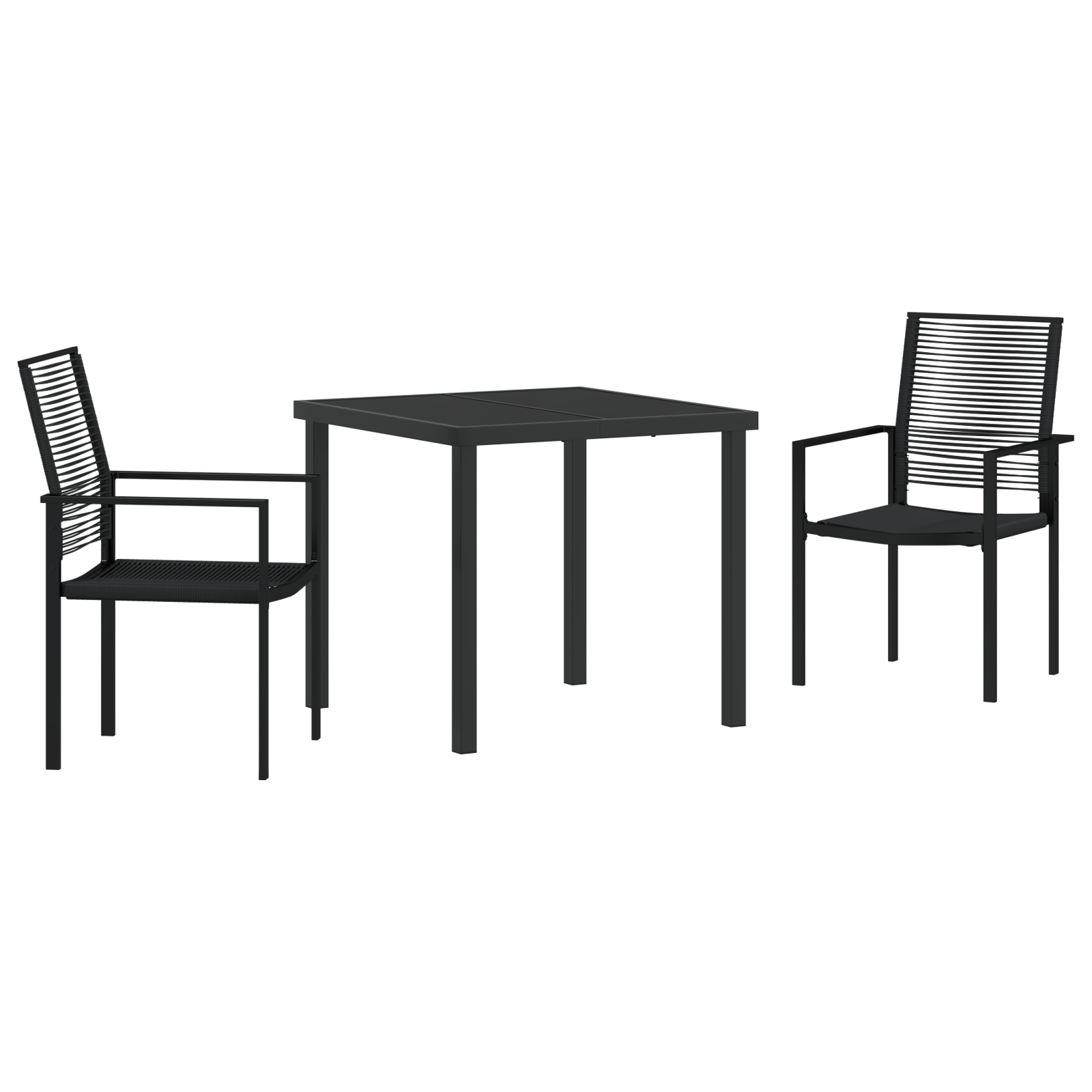 3 Delt Hage Spisebord Set Svart PVC Flekk