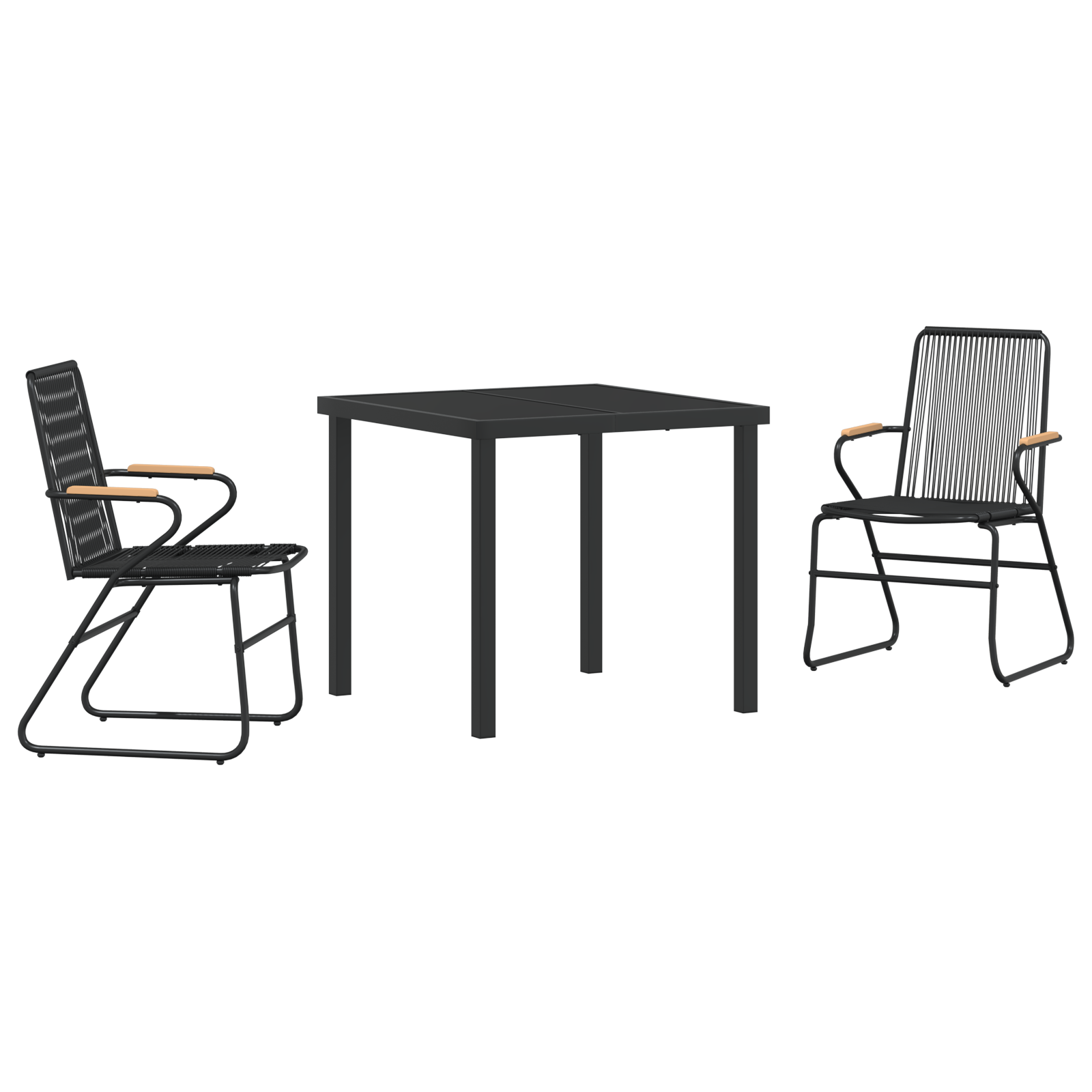 3-delt hage spisebordsett svart PVC rattan
