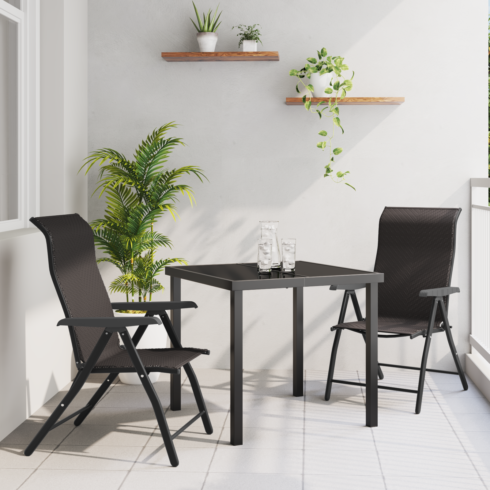 3-delt Hage Dining Sett Svart Poly-rotang