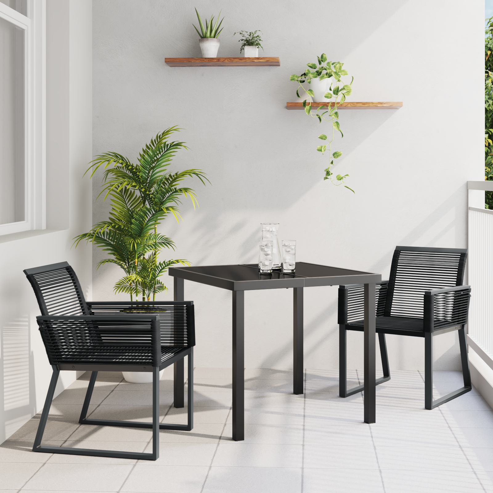 3-delers hagemøbelsett Svart Poly Rattan