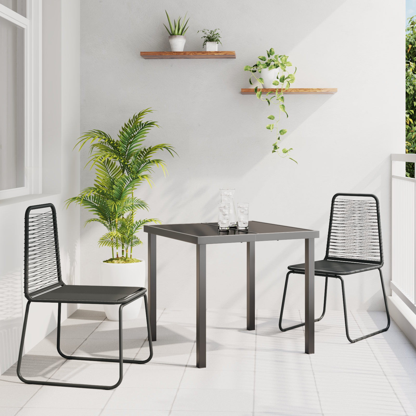 3 Delt Hage Spisestue Sett Svart Poly Rotang