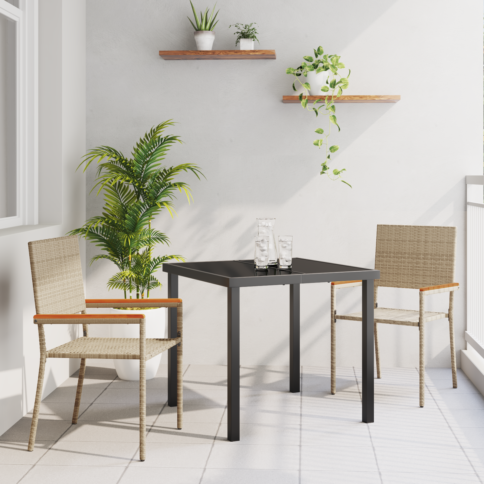 3 Delt Hagespisebord Sett Beige Poly Rottning