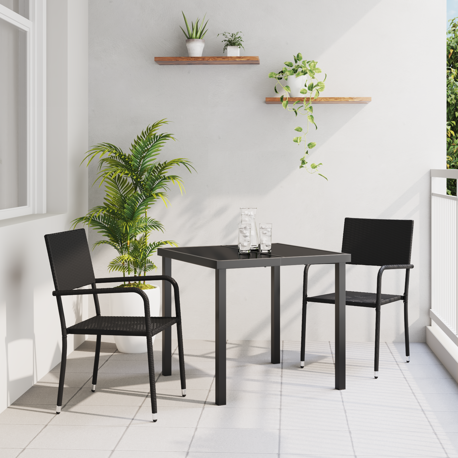 3 Delt Hage Spisebordsett Svart Poly Rattan