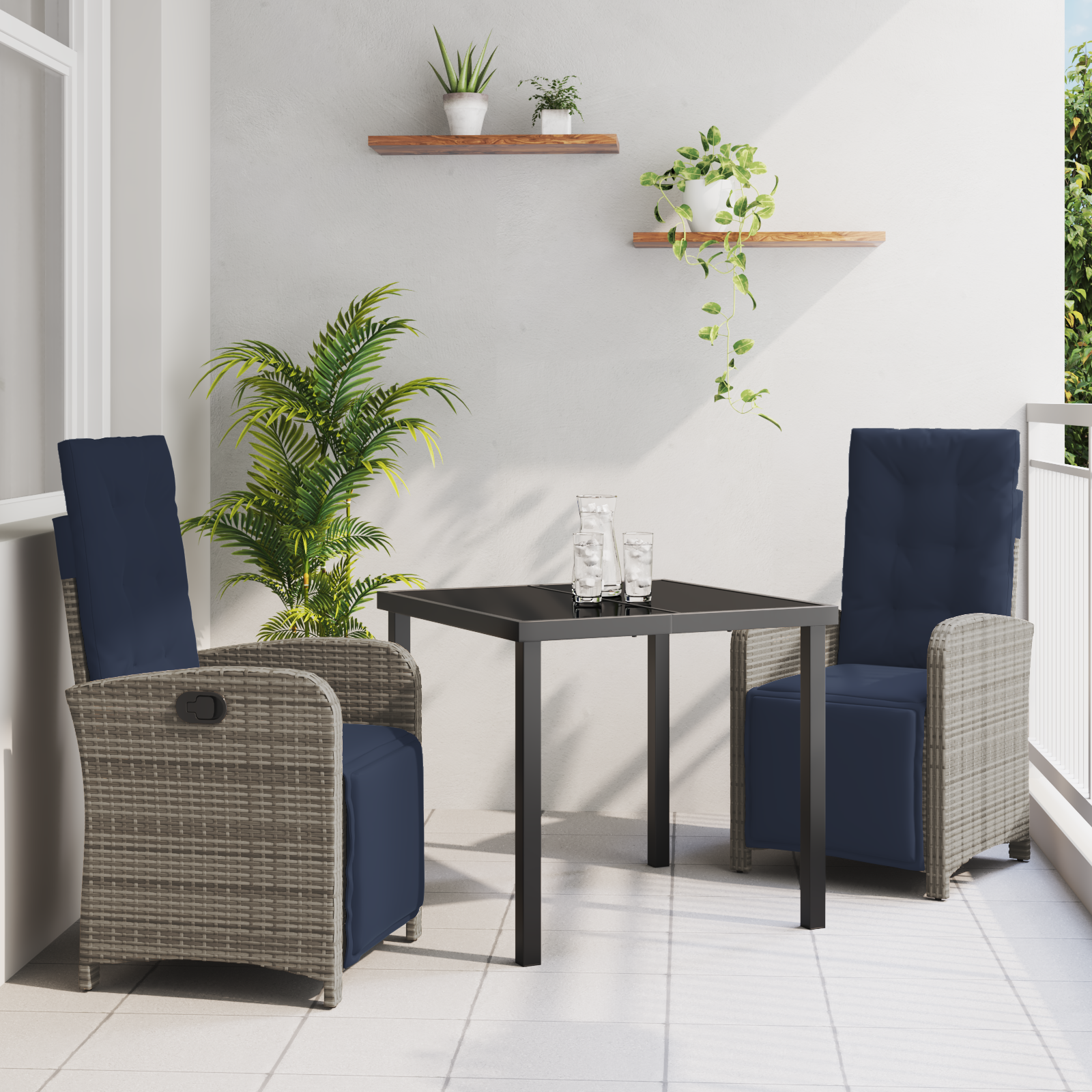3-delt hage spisesett Grå Poly Rattan