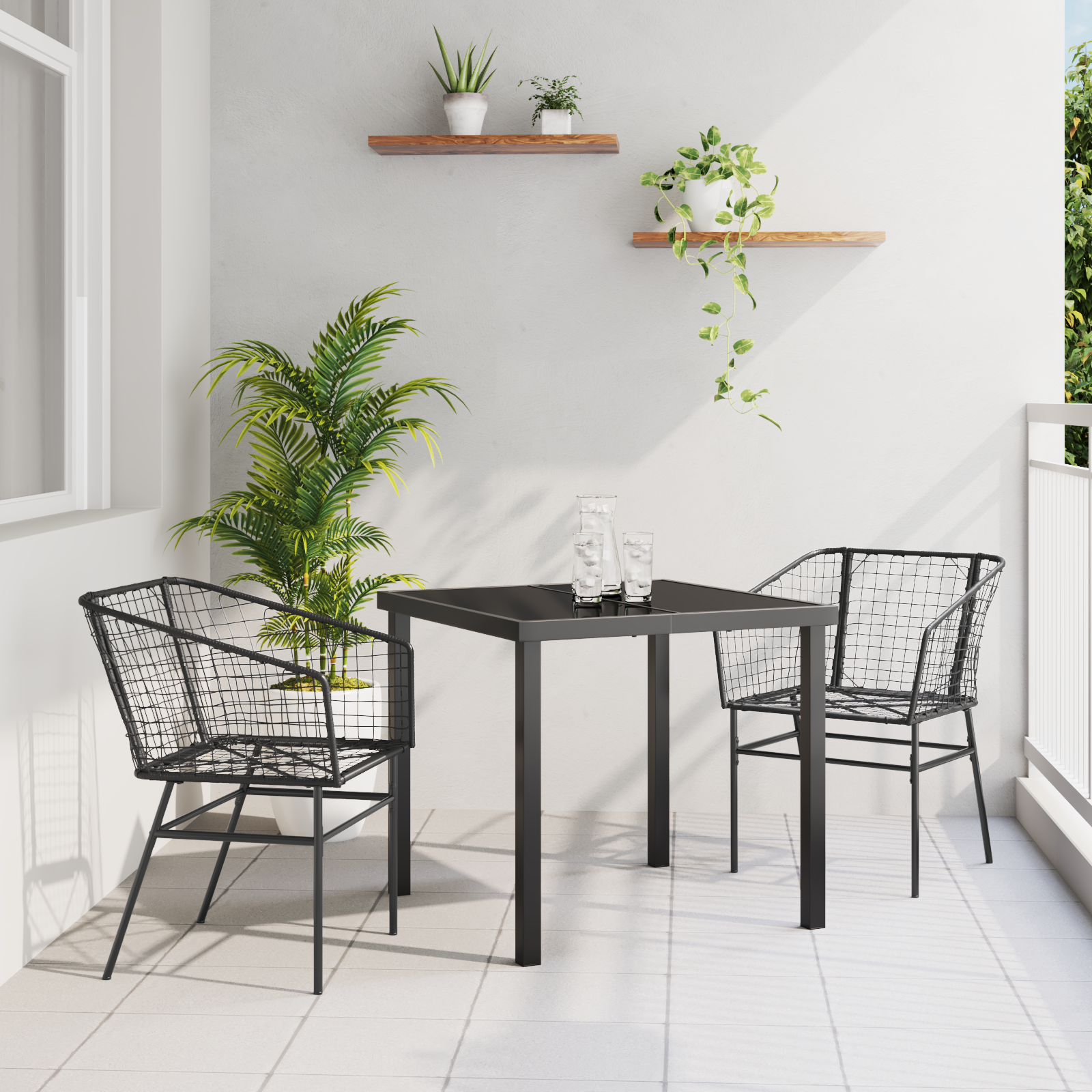 3-delt hage spise sett svart polyrotting