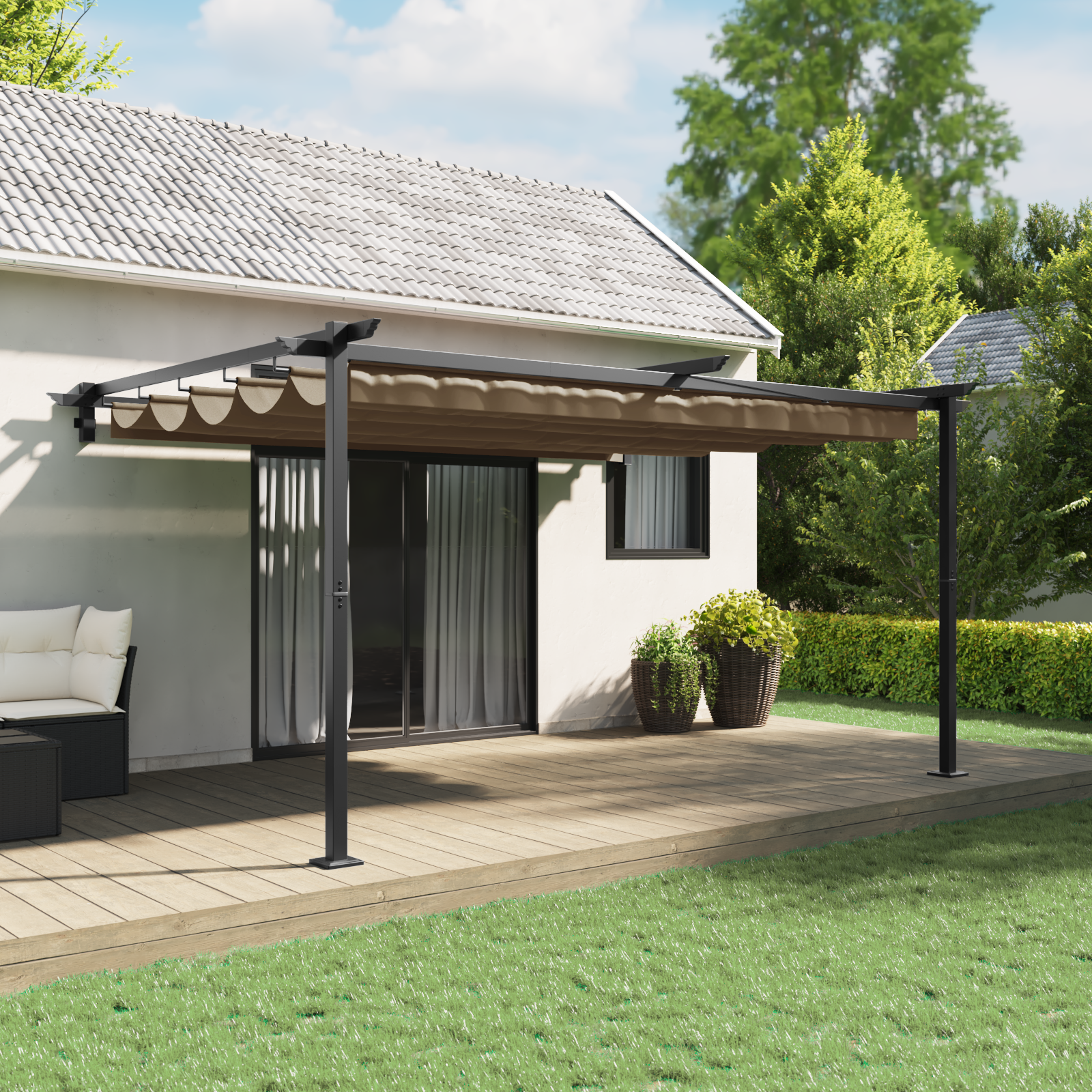 Veggmontert Paviljong Gråbrun 3 x 4 m Stål