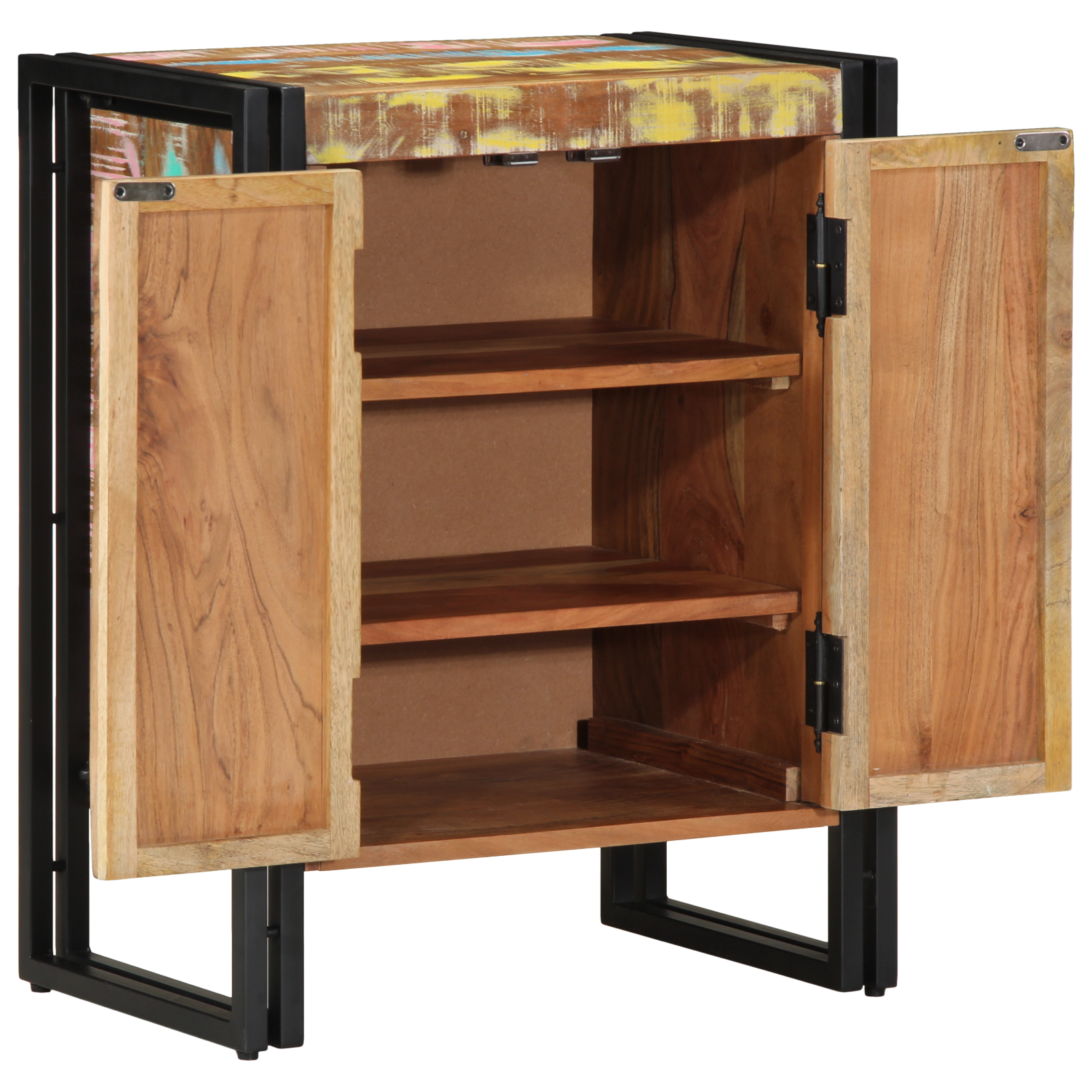 Skohylle Svart 30x30x40 cm Solid Gjenvunnet Tre og Stål