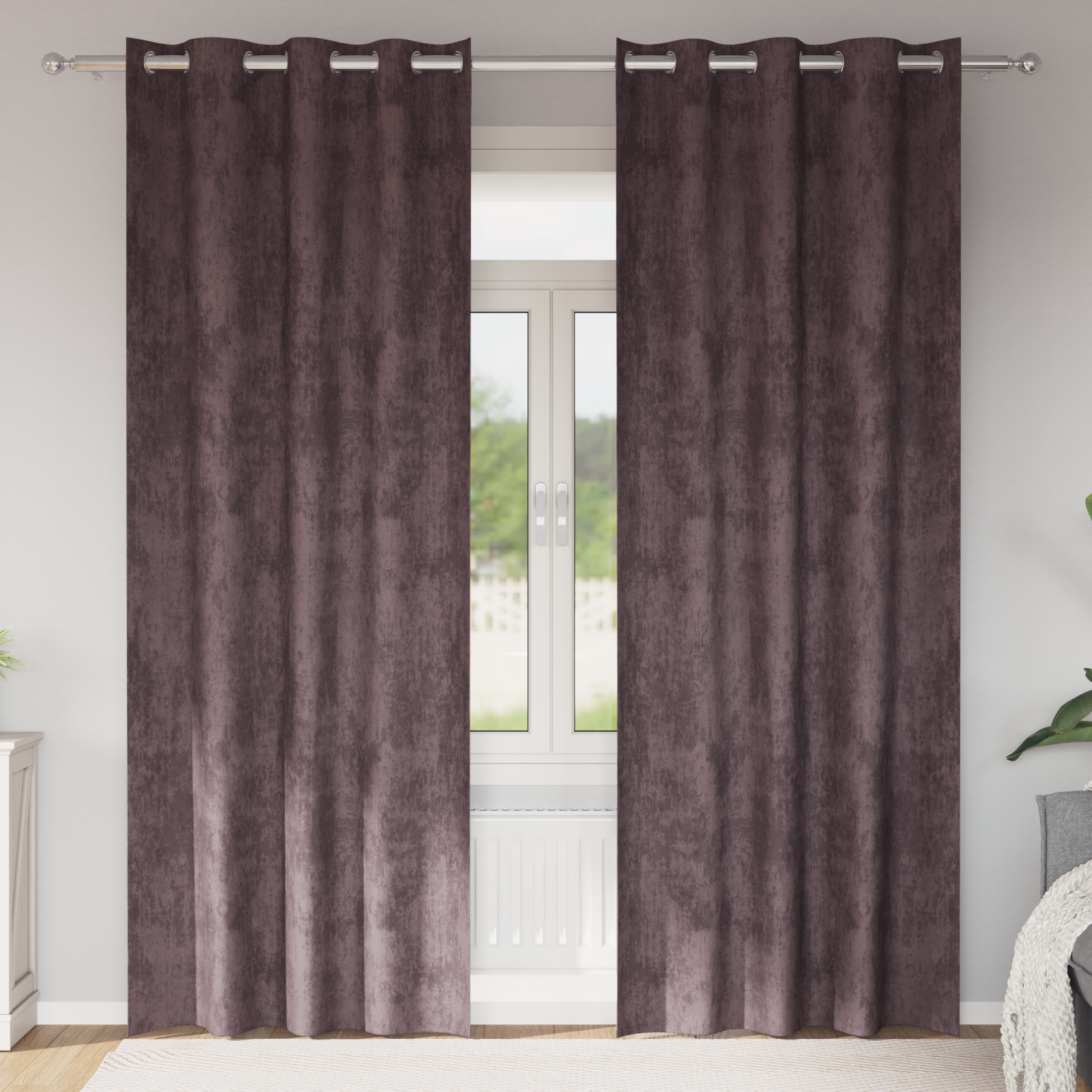 Brune Fløyel Gardiner 2 stk med Øyer 245x140 cm