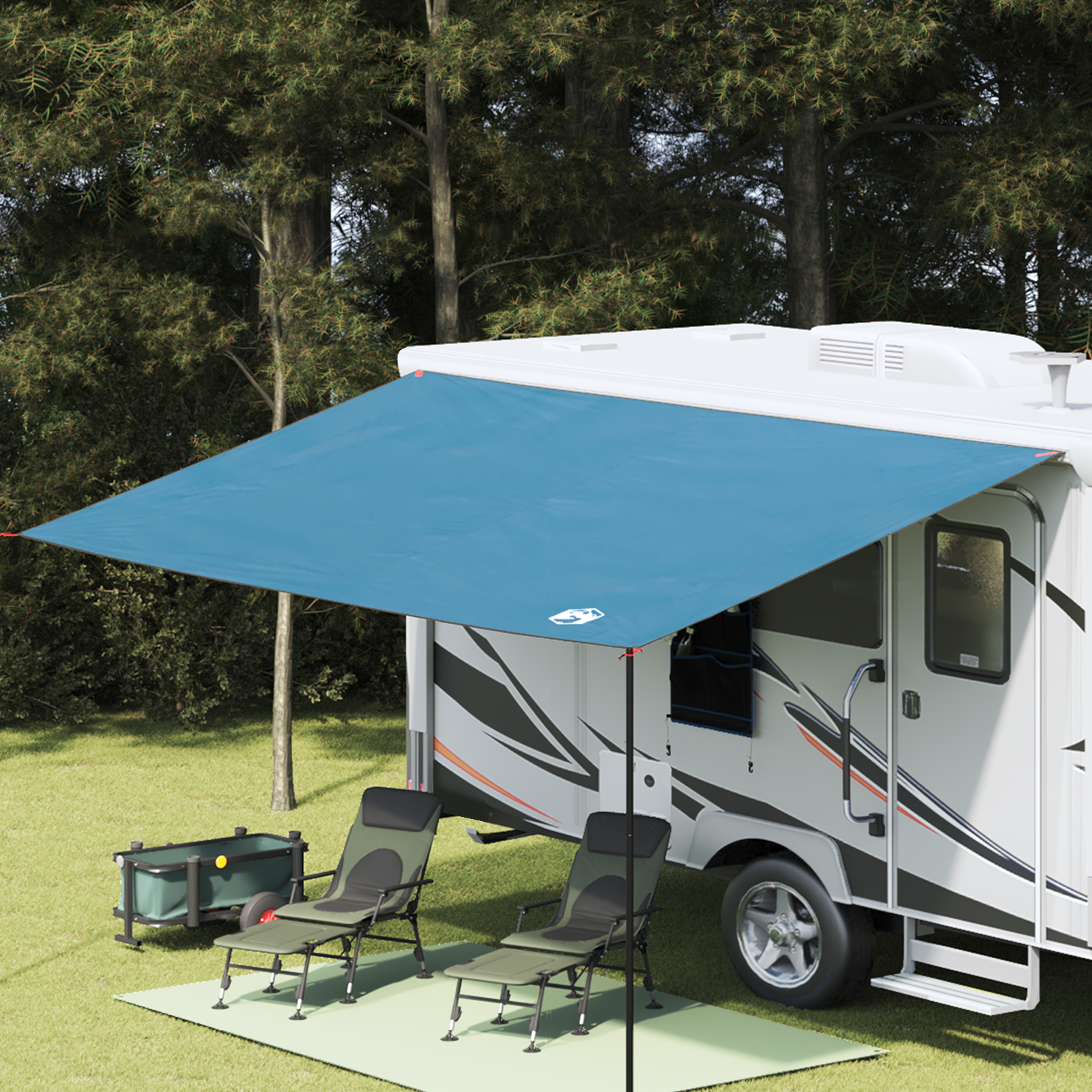 Caravan Markise - Blå, 460x240 cm, vanntett.
