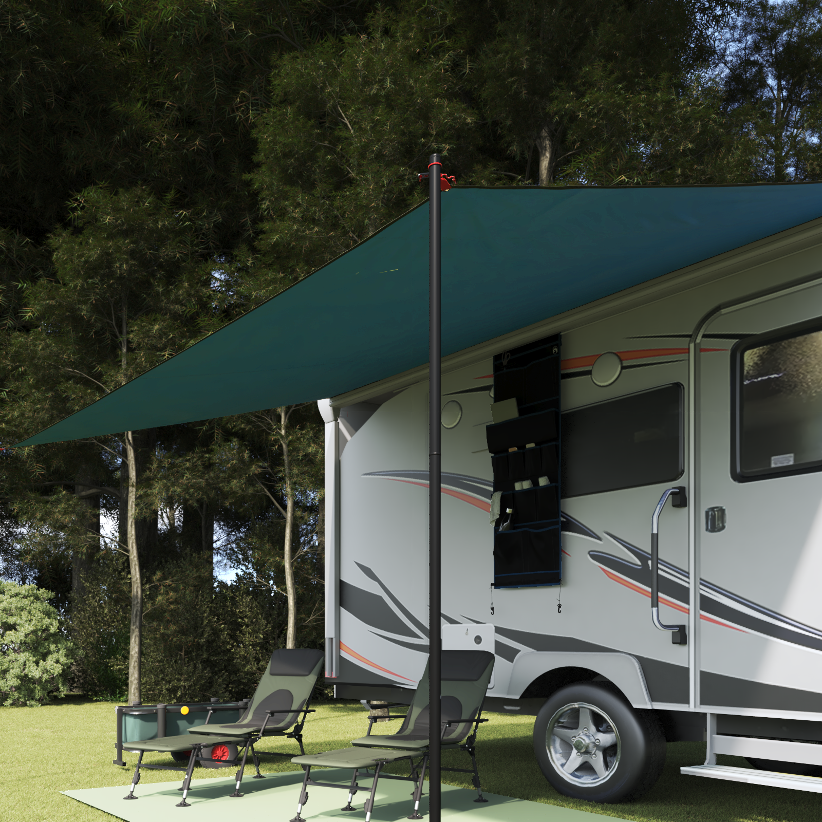 Caravan Markise - Blå, 460x240 cm, vanntett.