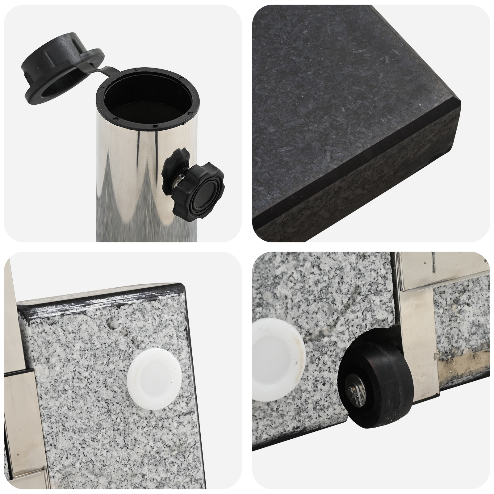 Parasollbase med hjul og håndtak Svart granitt 29 kg Firkantet