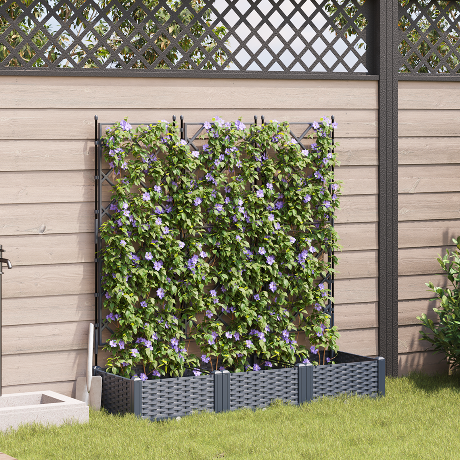 Hagepotte med klatrestativ 3 pcs Grå 120 x 40 x 125.5 cm PP