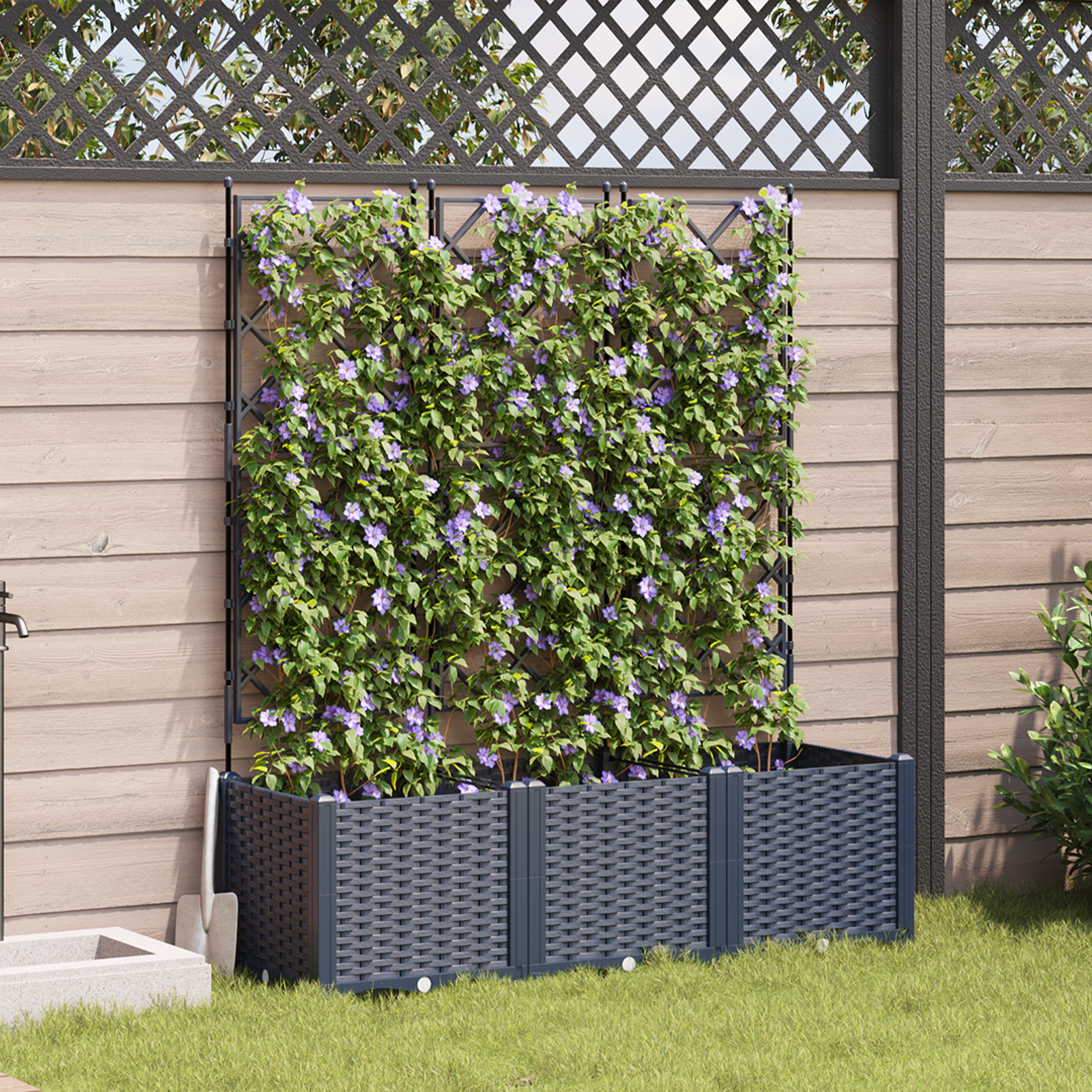 Hagepotte med klatrestativ 3 pcs Grå 120 x 40 x 143 cm PP