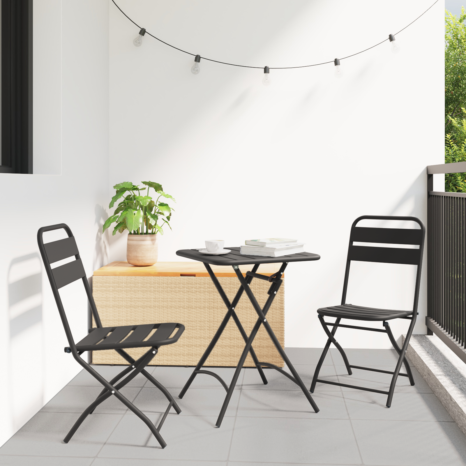 3-delt Bistro-sett i antrasitt stål