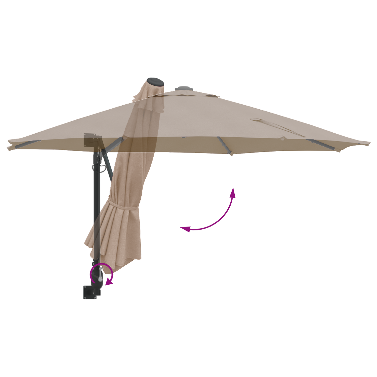 Patio-parasoll Taupe Polyester Stor Sammenleggbar Rund