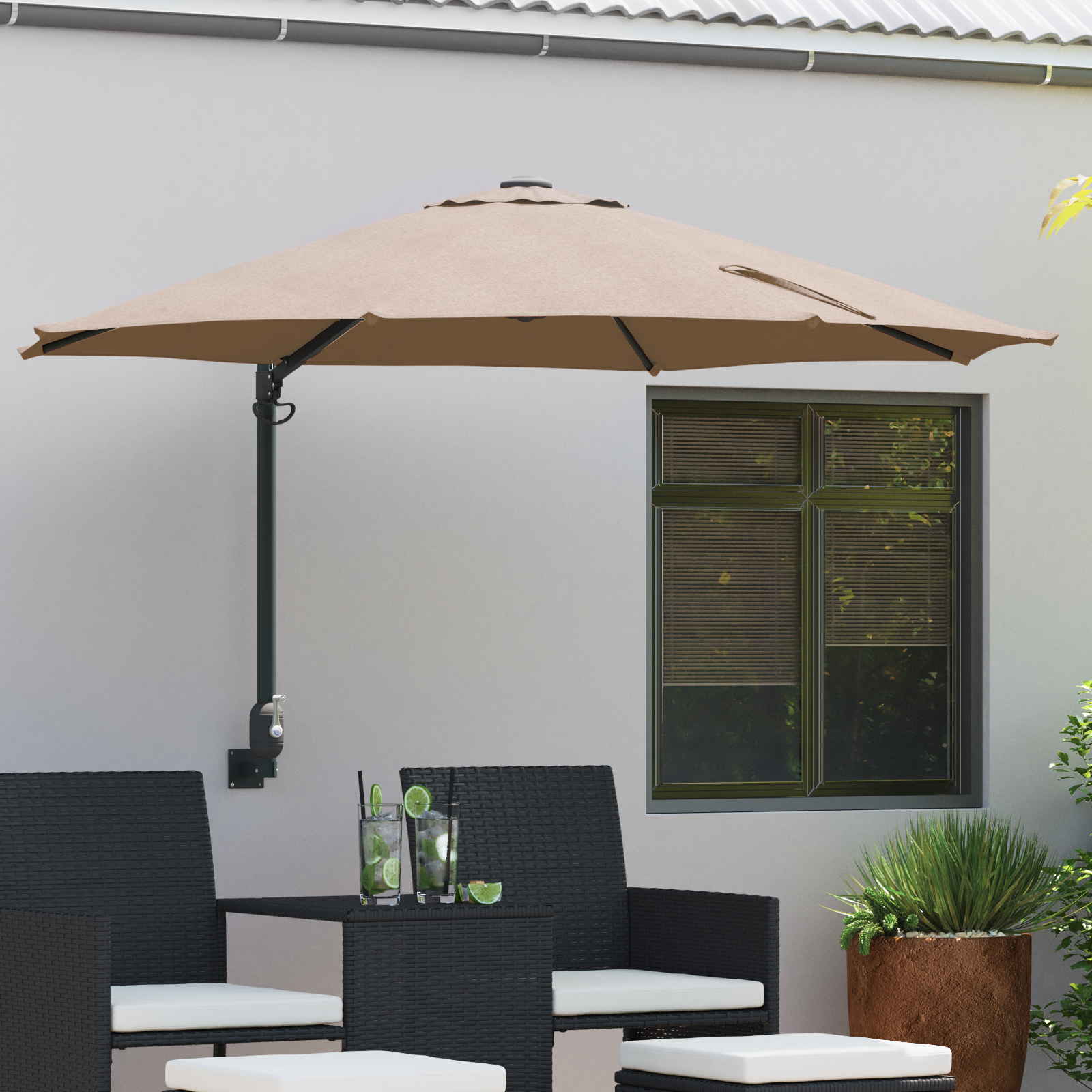 Patio-parasoll Taupe Polyester Stor Sammenleggbar Rund
