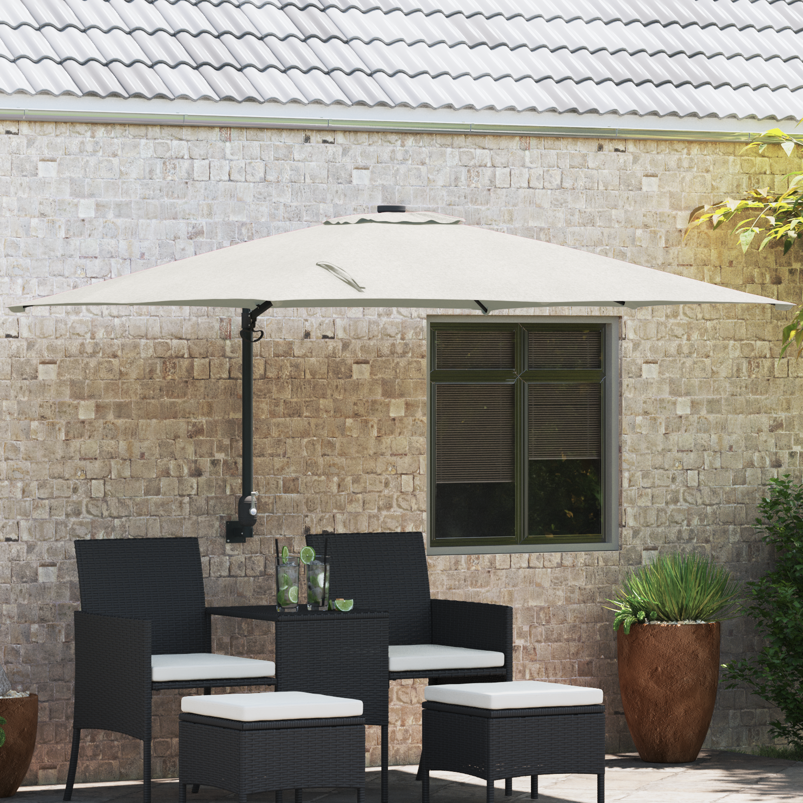 Uteplassparasoll Sand Polyester, Aluminium Stor Sammenleggbar