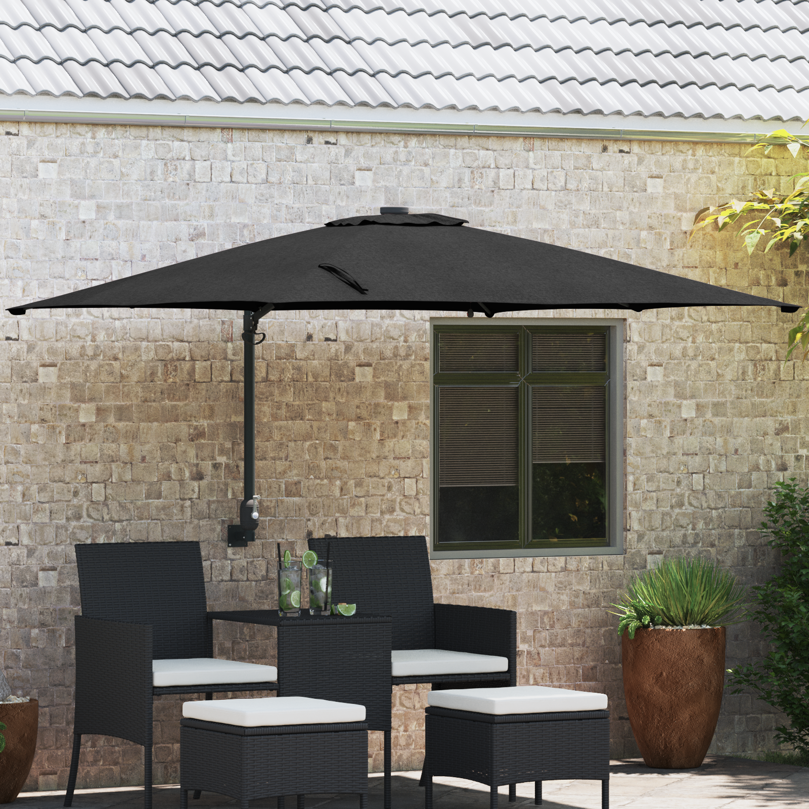 Hageparasol Svart 248.5 x 247.5 x 160 cm stoff