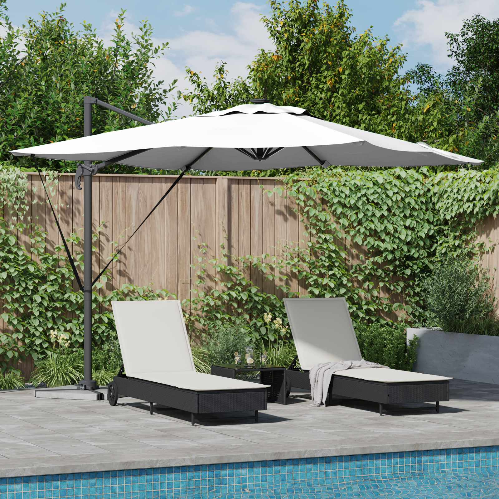 cantilever Roma parasoll med LED-lys Sand 286x285x270 cm Aluminium