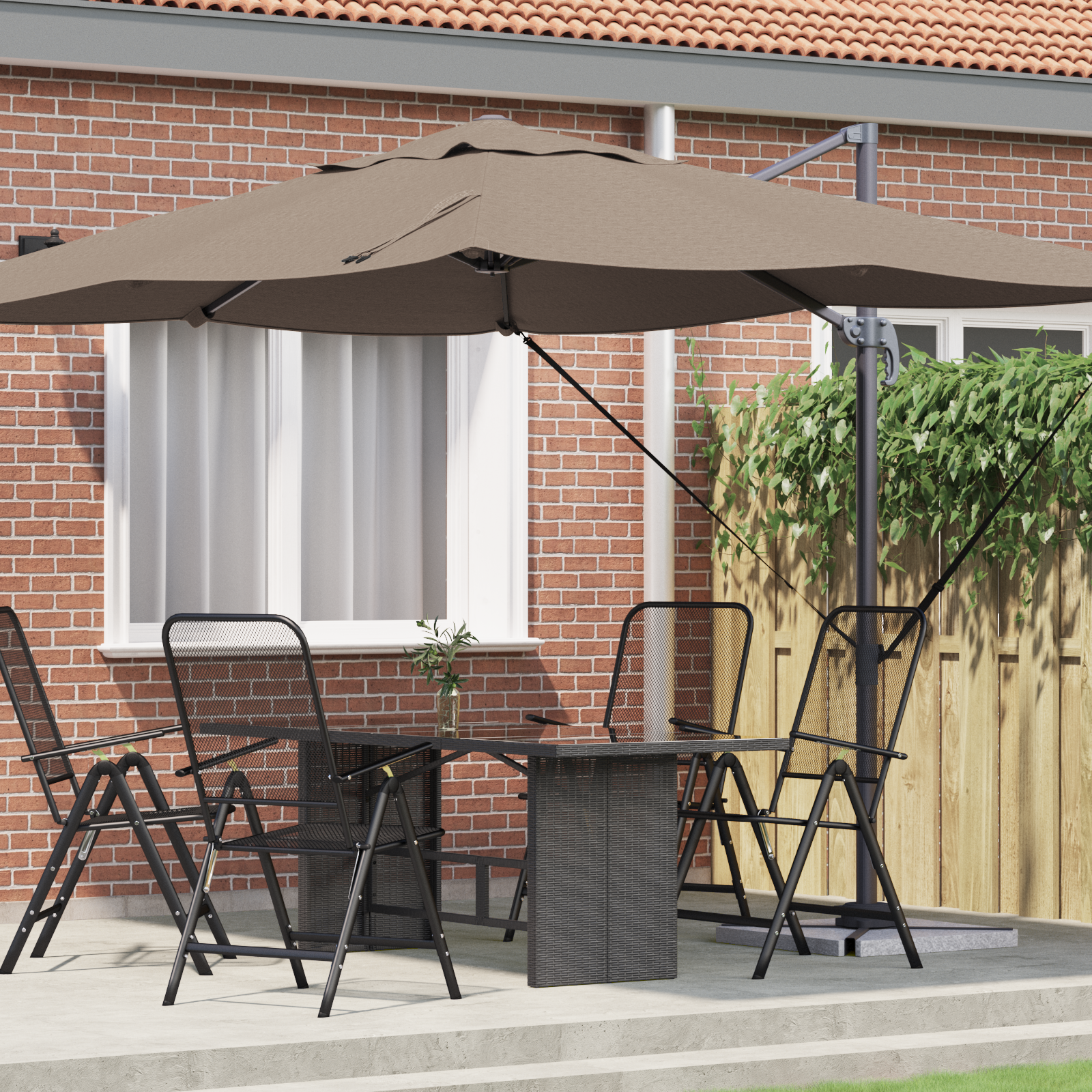 Cantilever Parasoll Taupe Polyester Stor Sammenleggbar