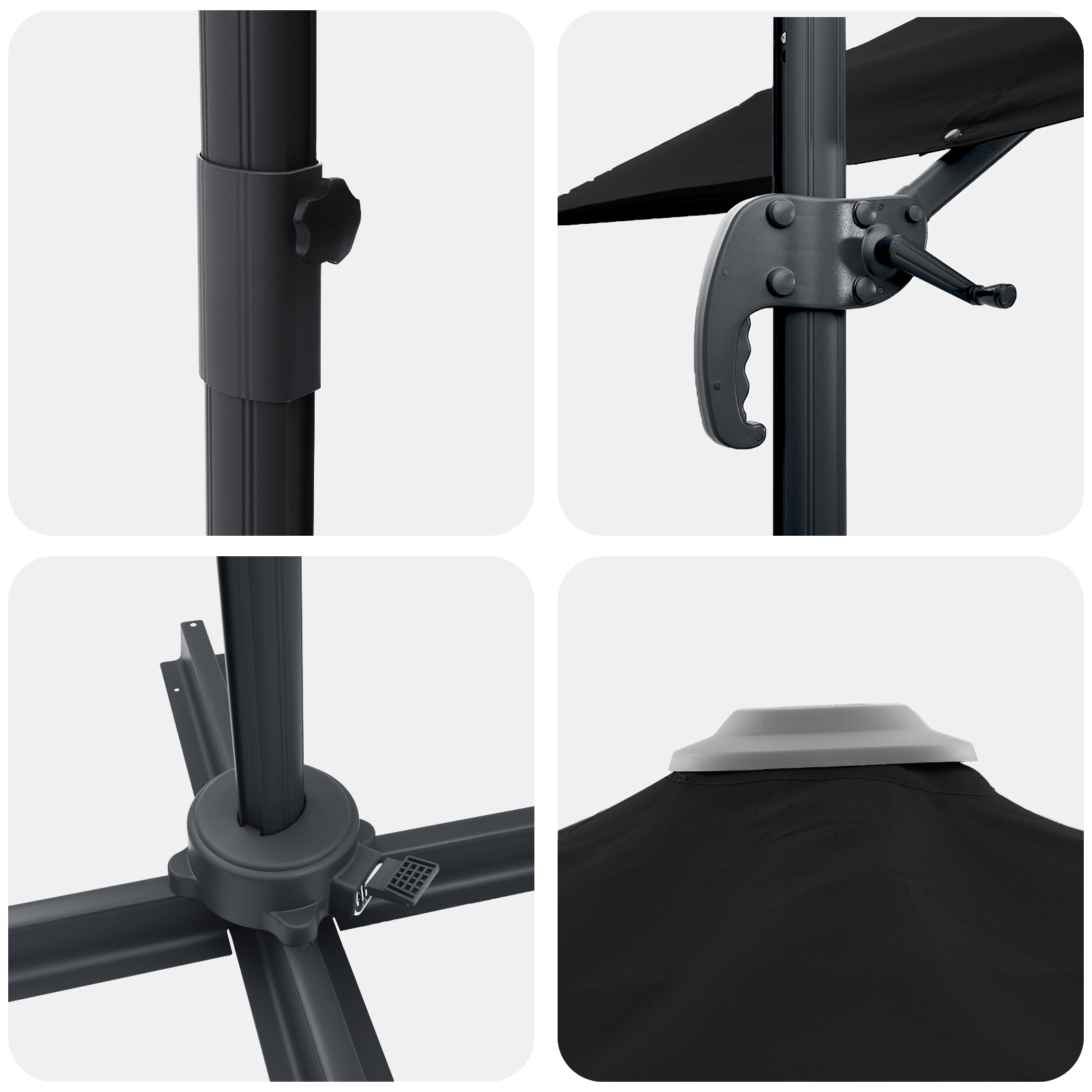 Cantilever Parasoll Svart Polyesterbaldakin med metallramme Stor