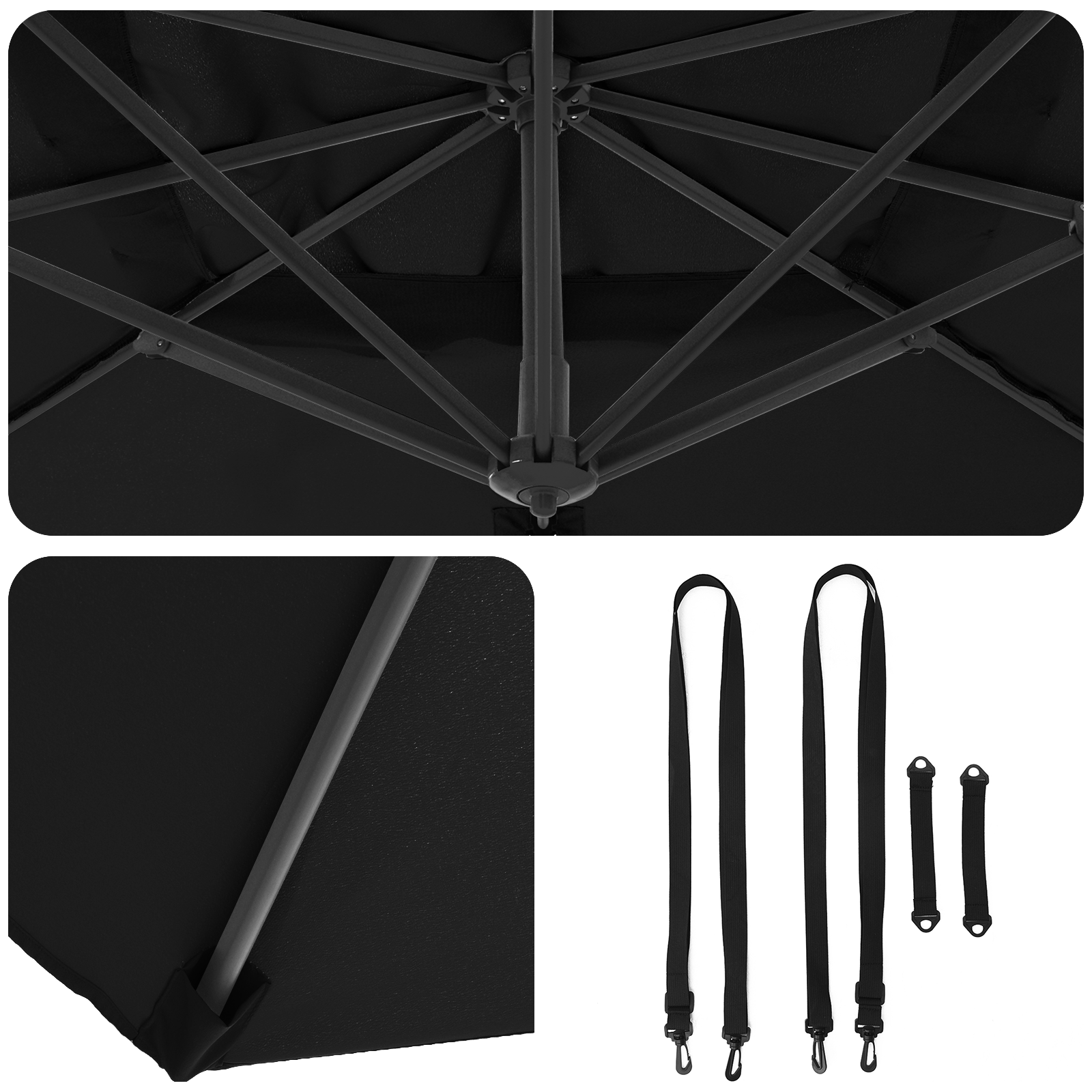 Cantilever Parasoll Svart Polyesterbaldakin med metallramme Stor