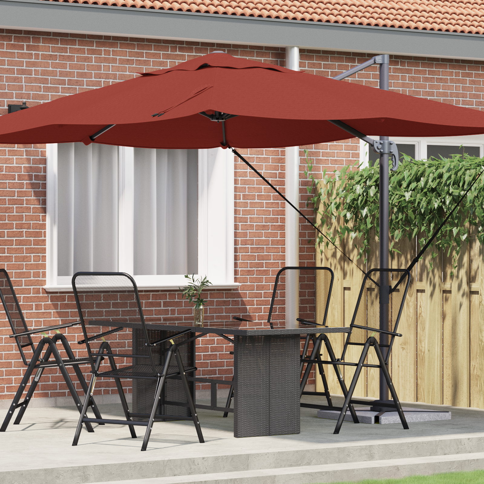 Cantilever Parasoll Terracotta Polyester, Stål Stor
