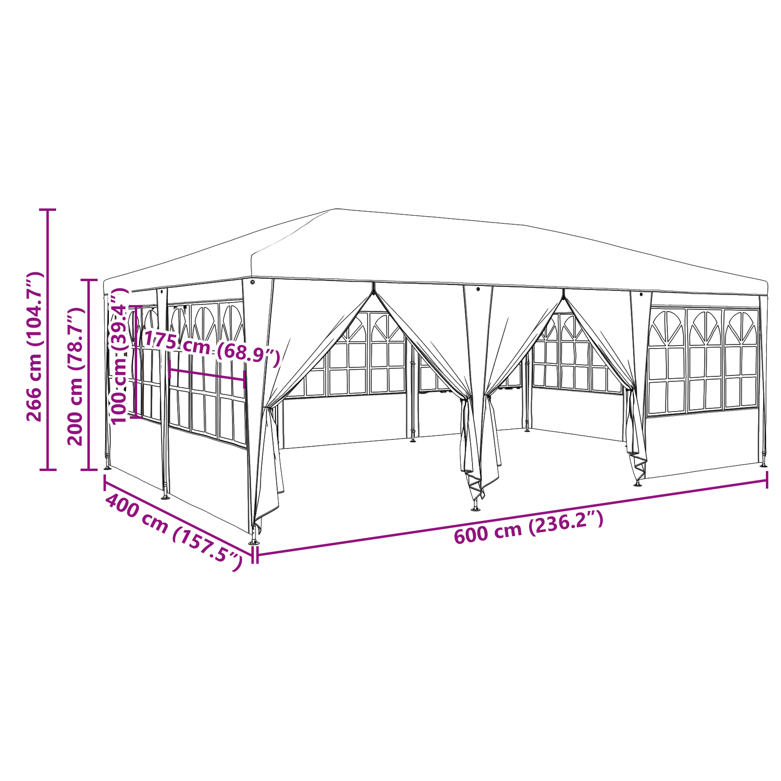 Partytelt med 10 sidevegger Grønn 6x4 m PE
