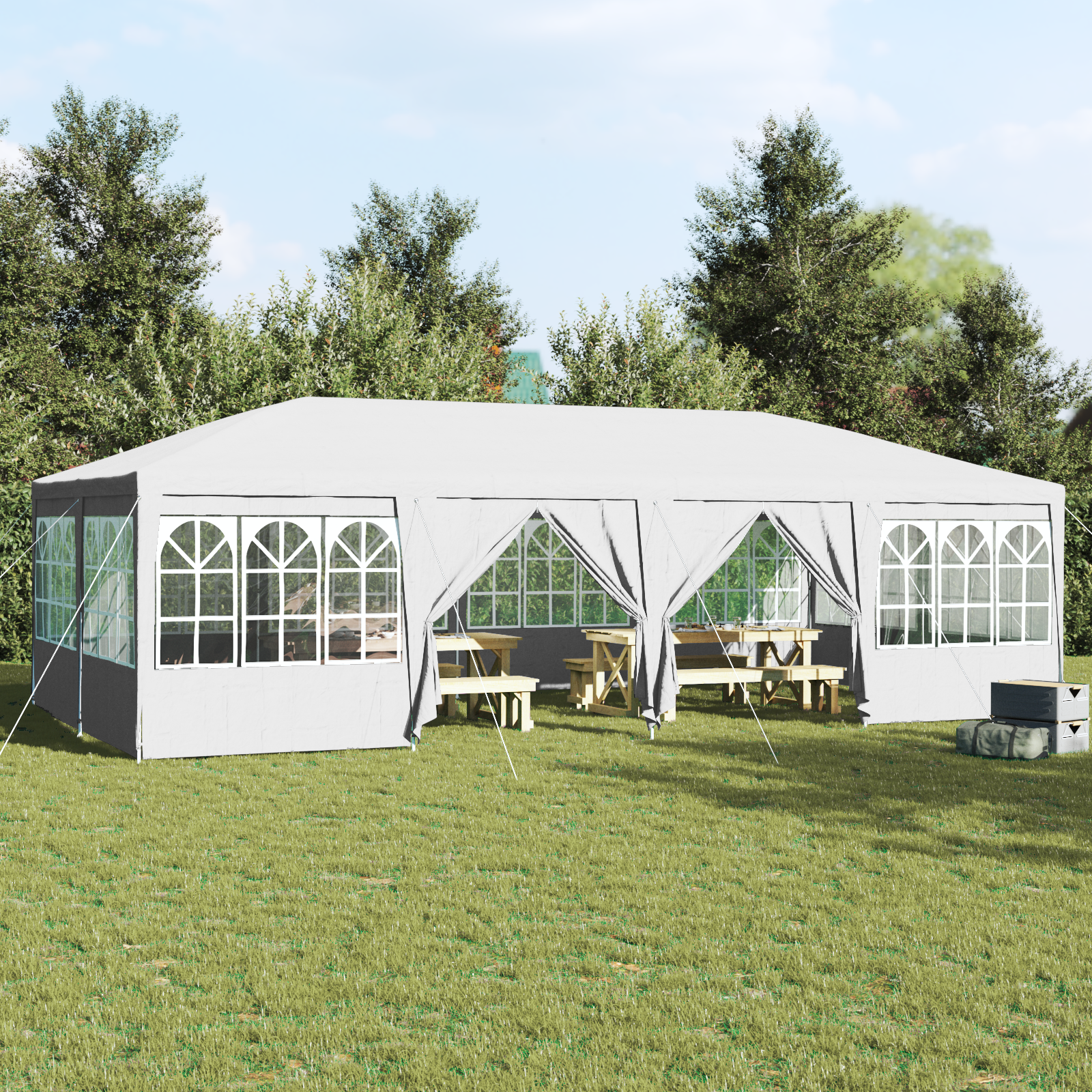 partytelt med 12 sidevegger Hvit 8x4 m PE
