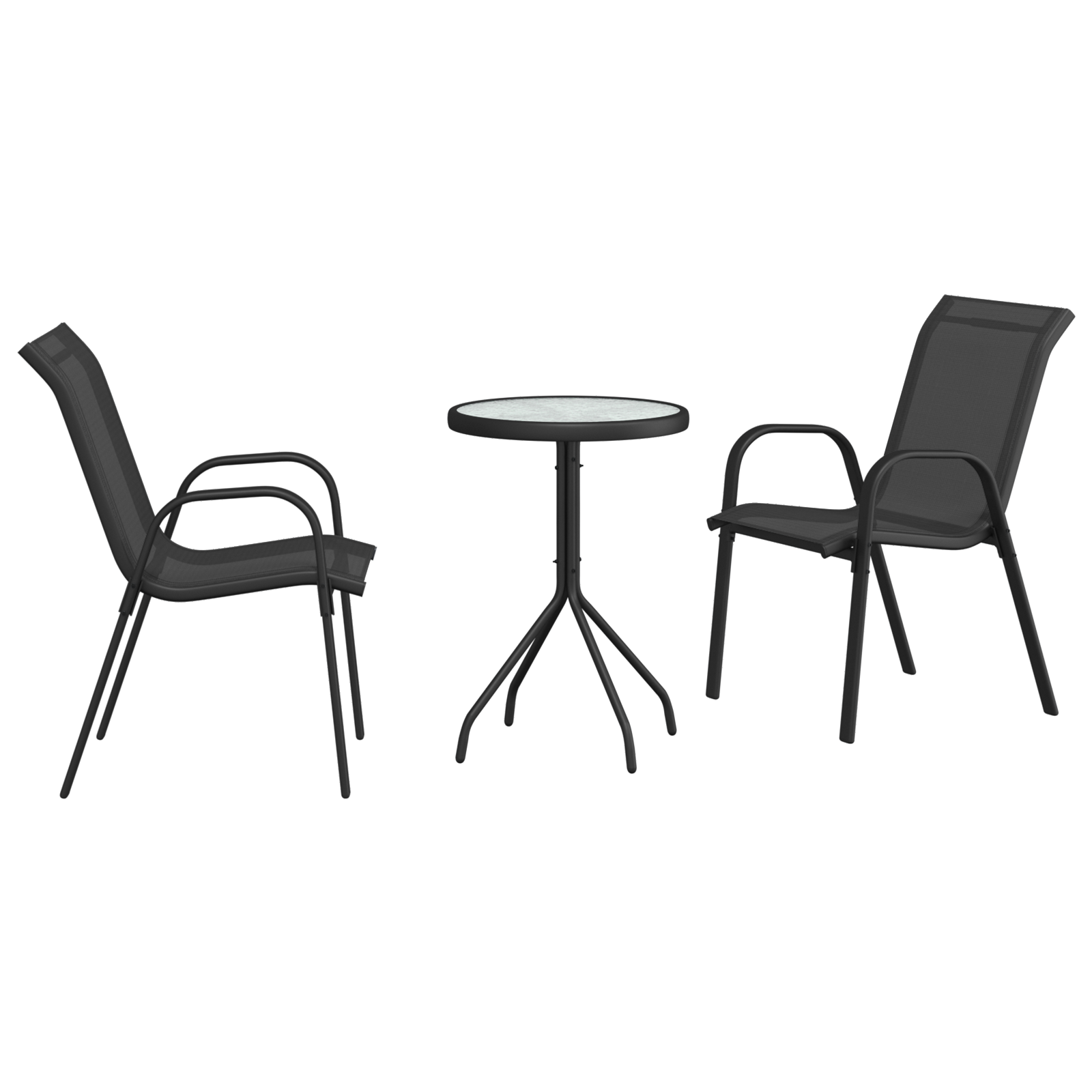 3-delt hage bistro-sett i svart textilene og stål