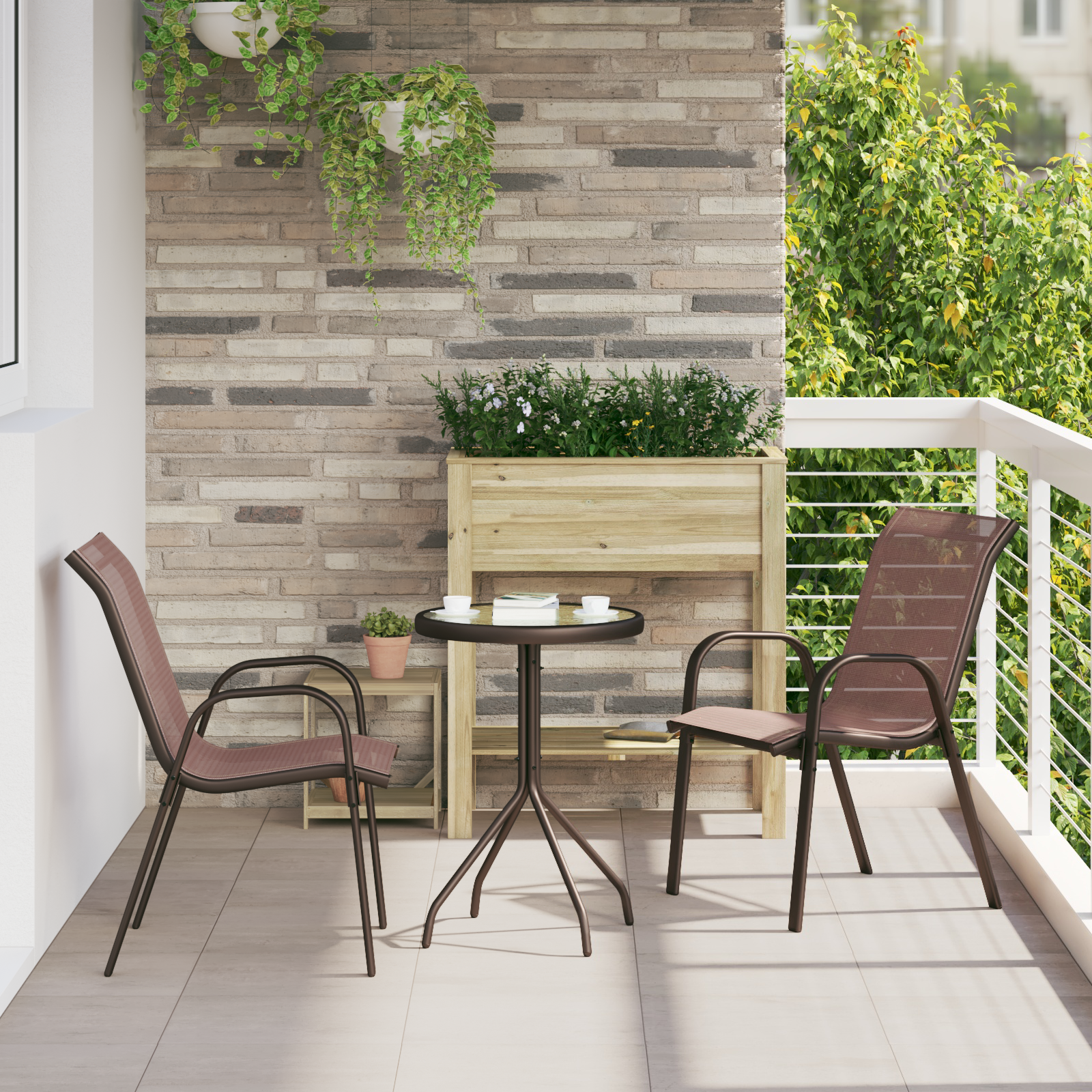 3 Delt Hage Bistro Sett Brun Textilene og Stål