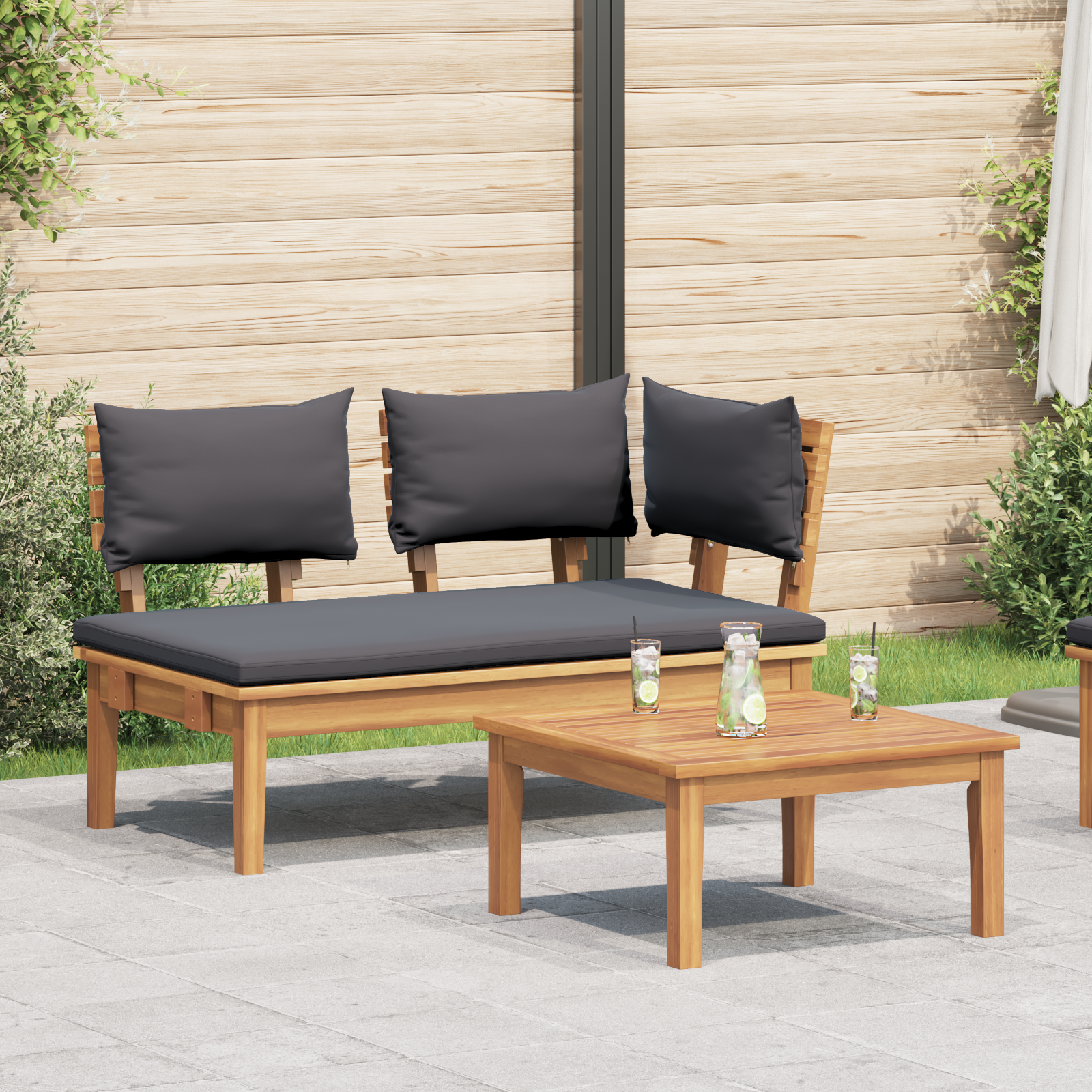 2-delt hagebenk sett solidt tre teak