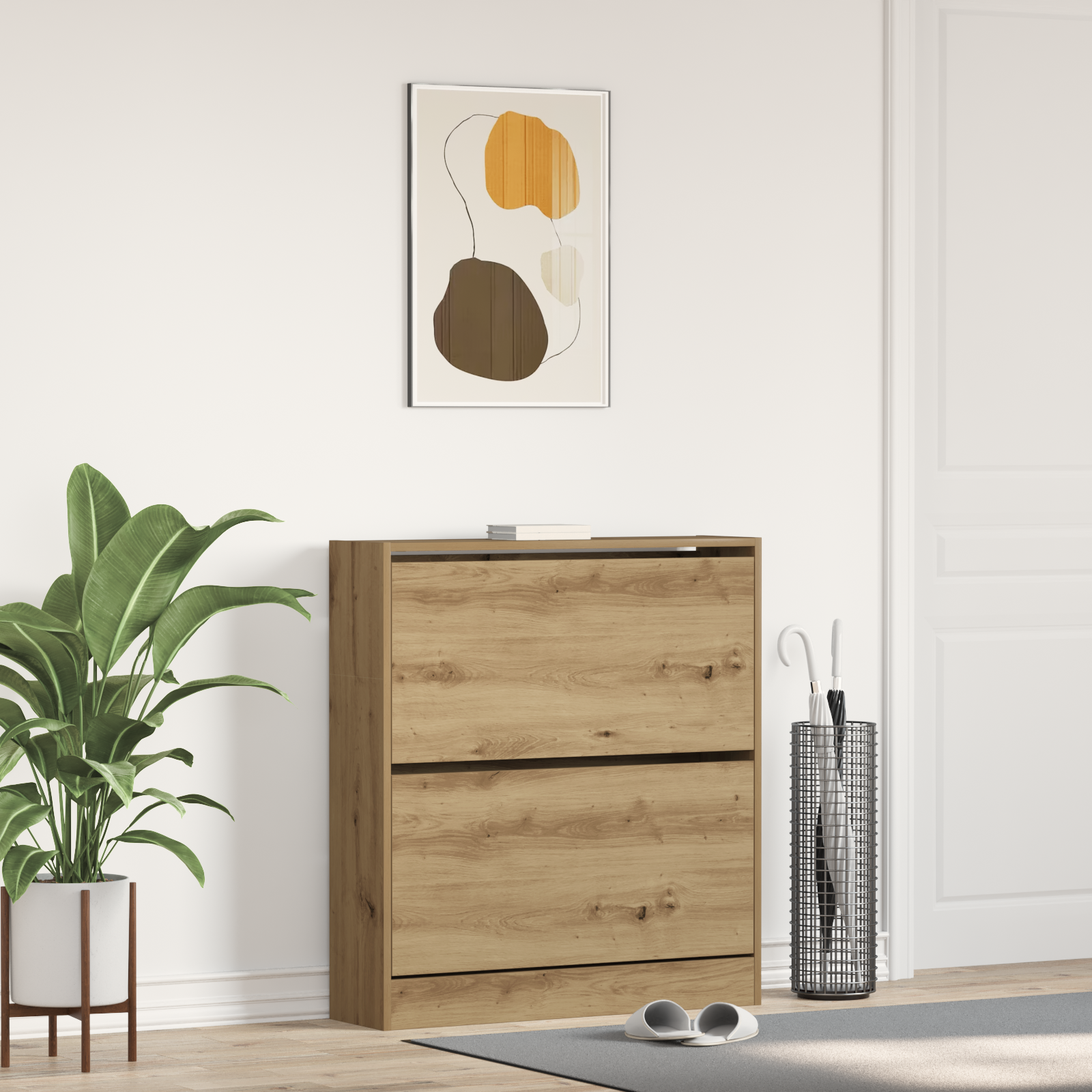 Skohylle med Flip Skuff Røkt Eik 80x21x87,5 cm