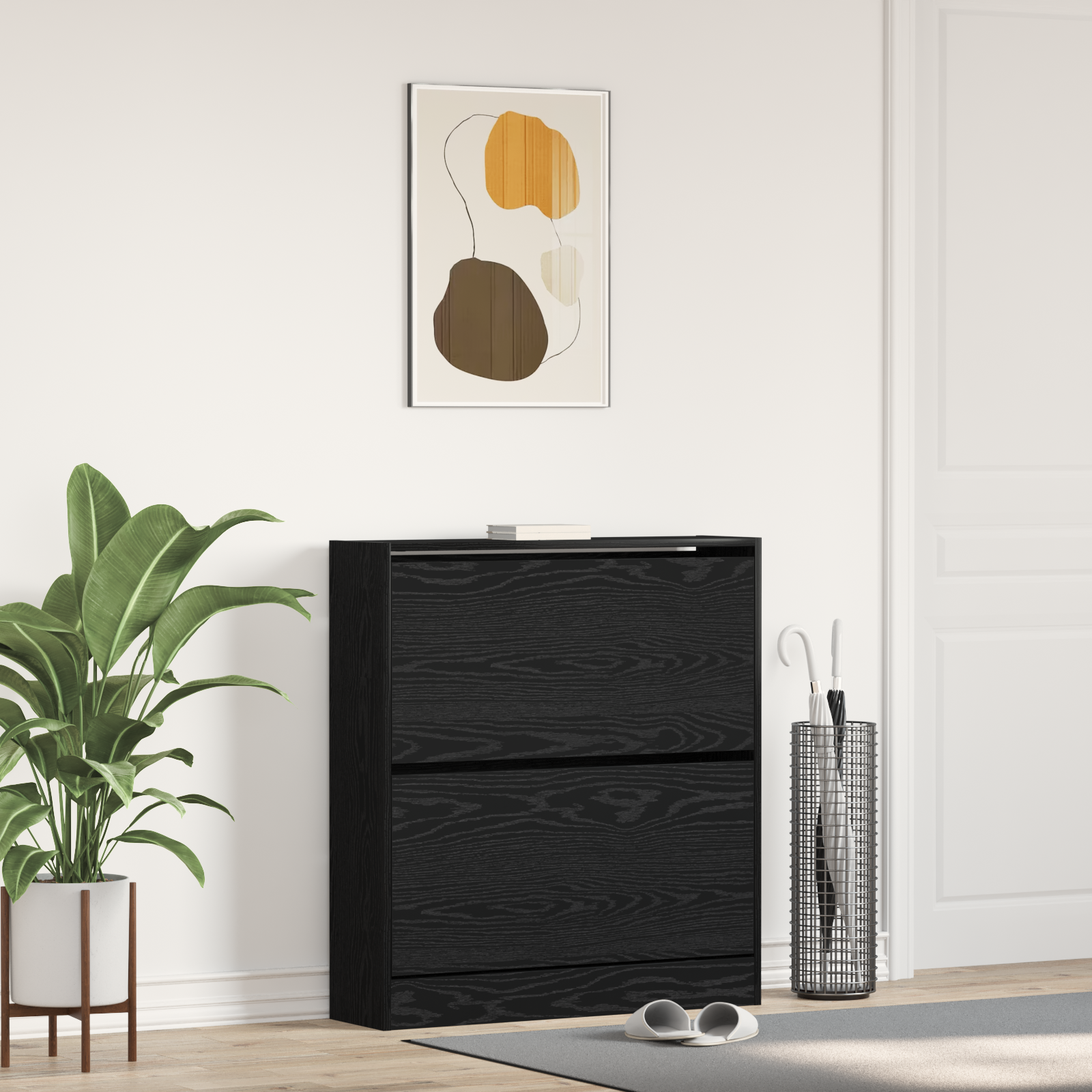 Skohylle med Flip Skuff Svart Eik 80x21x87,5 cm