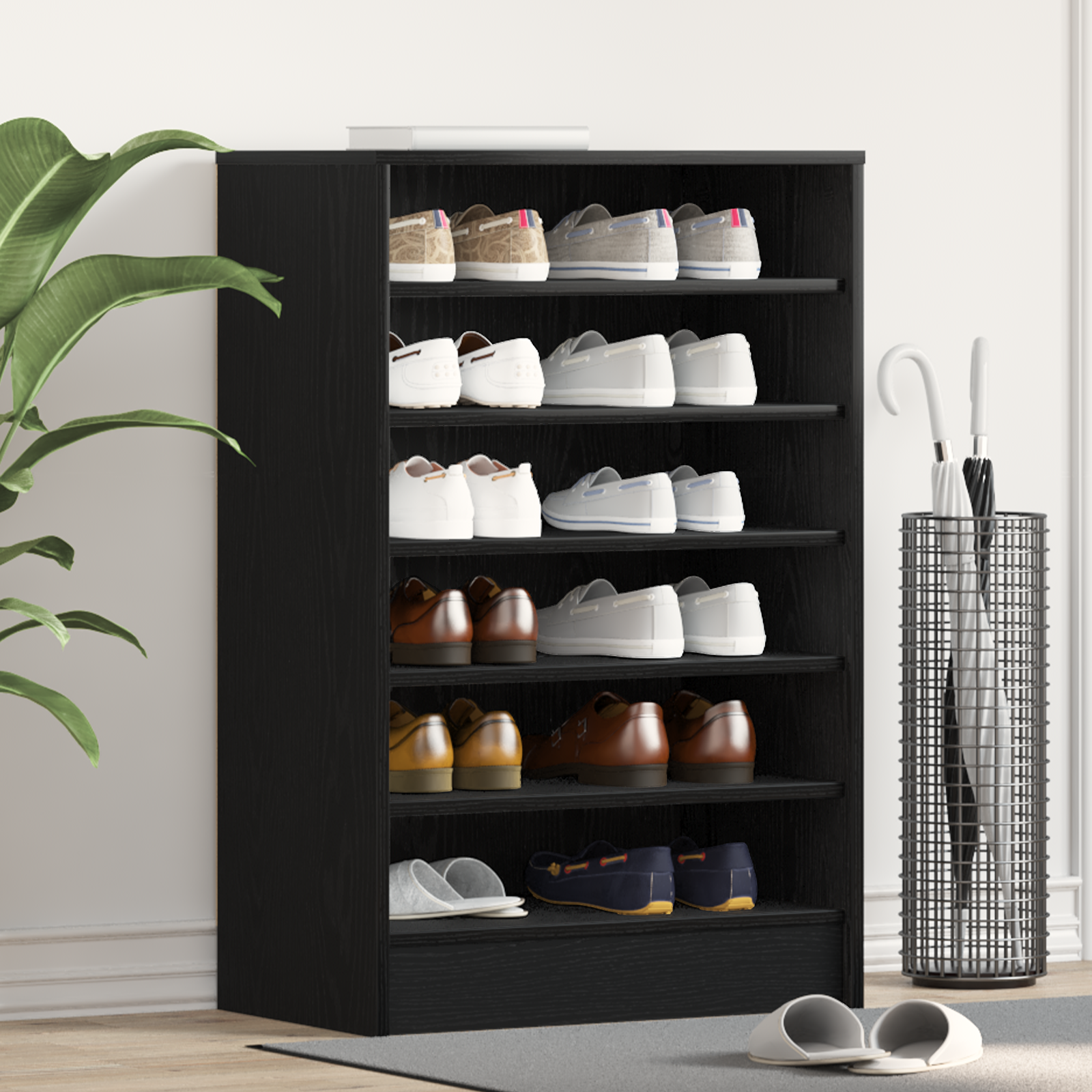 Skohylle Svart Eik 60x35x92 cm Laget av tre