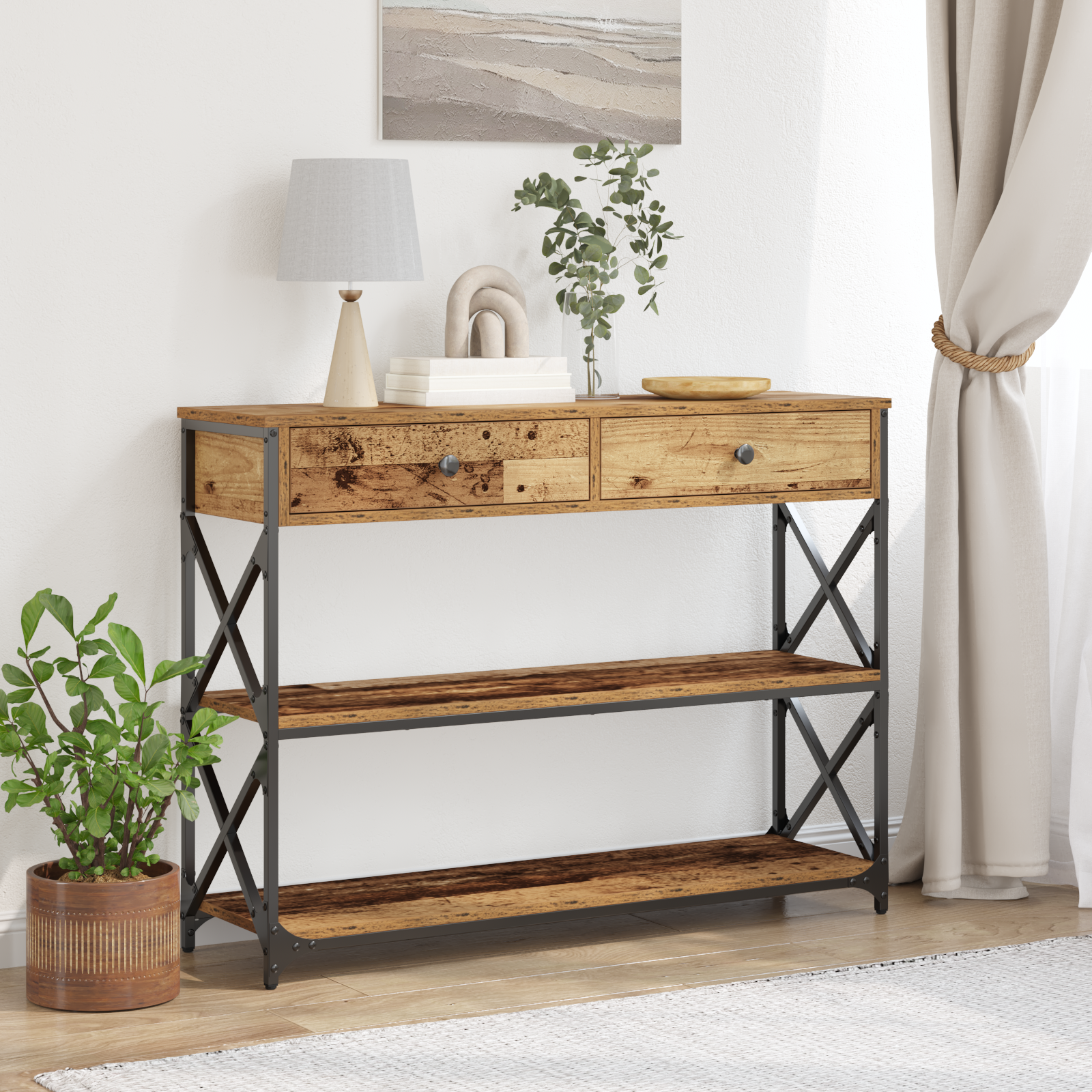 Konsollbord Gamle Tre 100x28x75 cm Ingeniørtre og Stål