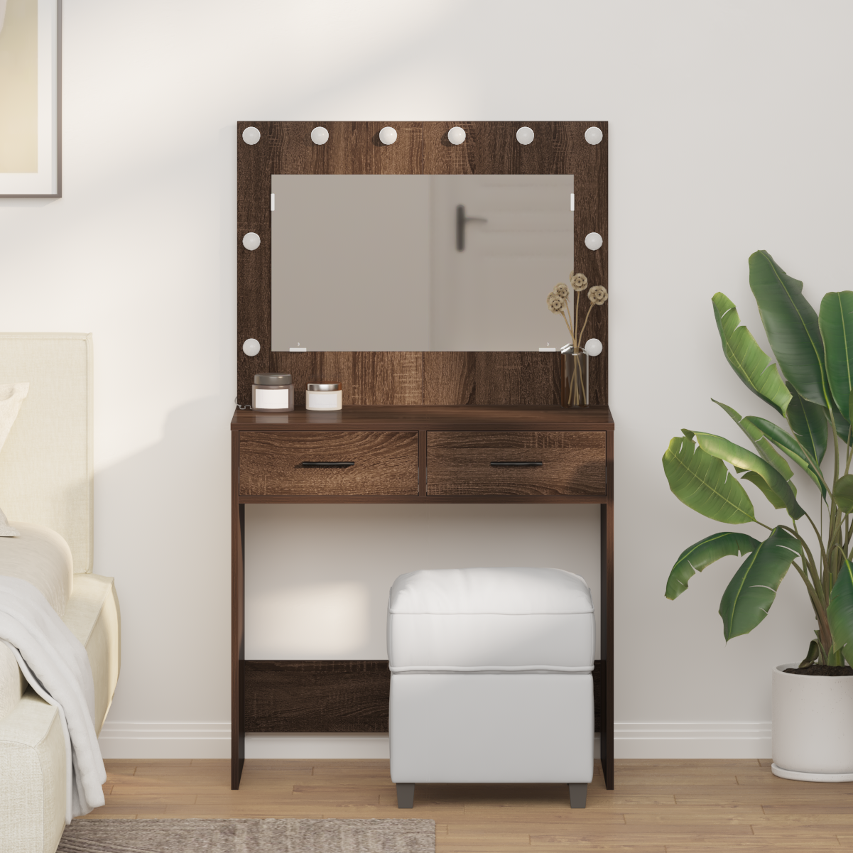 Sminkebord med LED-lys Brun Eik 78,5x41x135 cm