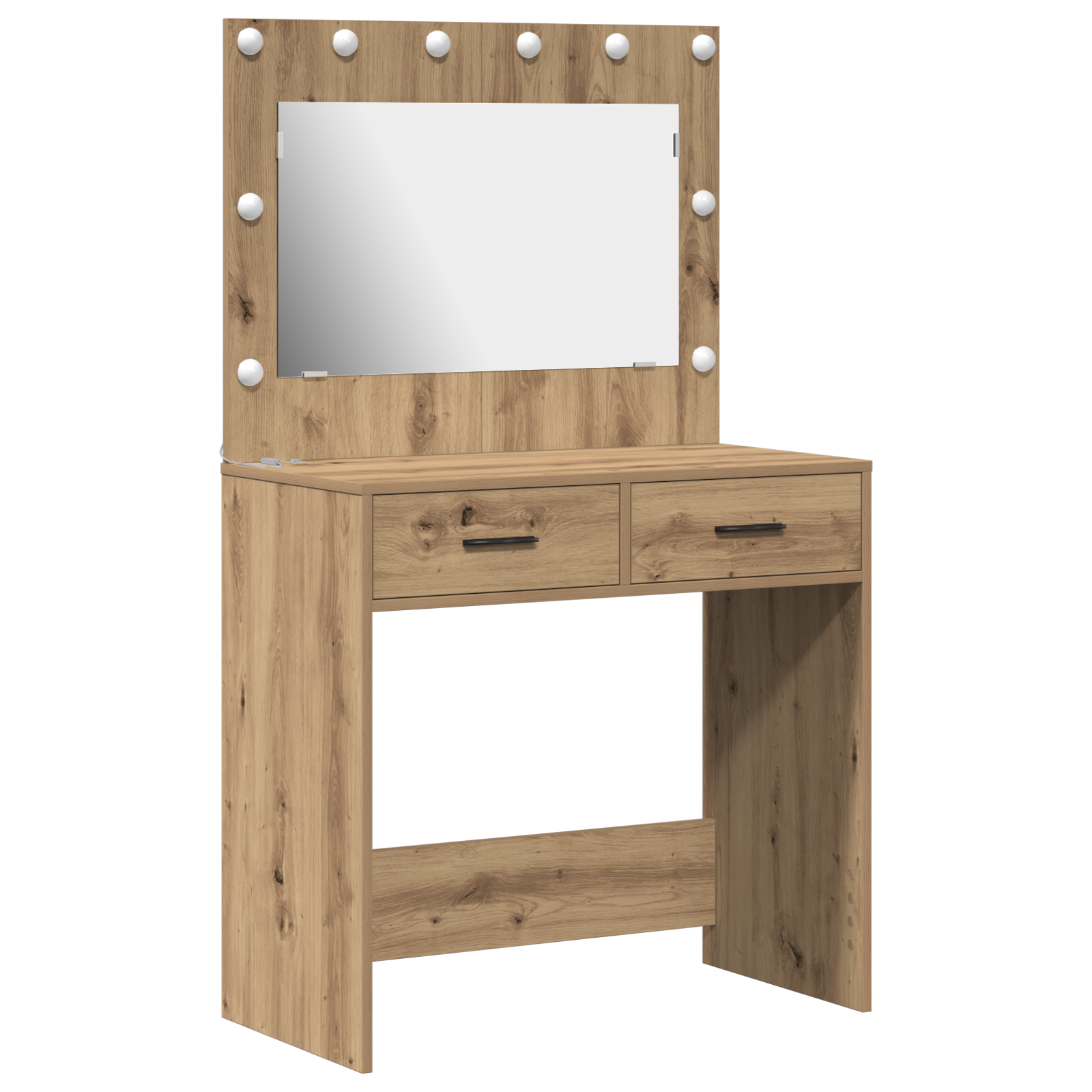 sminkebord med LED-lamper kunstnerisk eik 78,5x41x135 cm