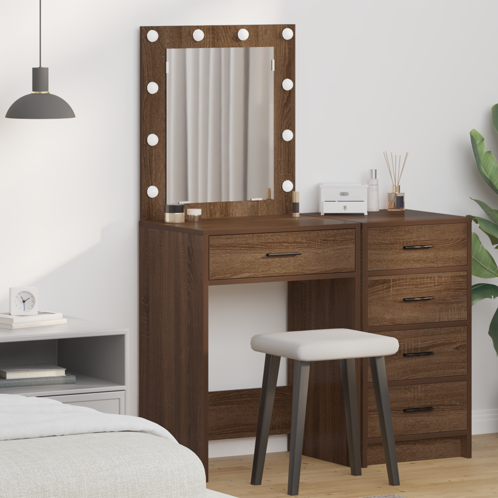 Sminkebord med LED Lys Brun Eik 50x41x135 cm
