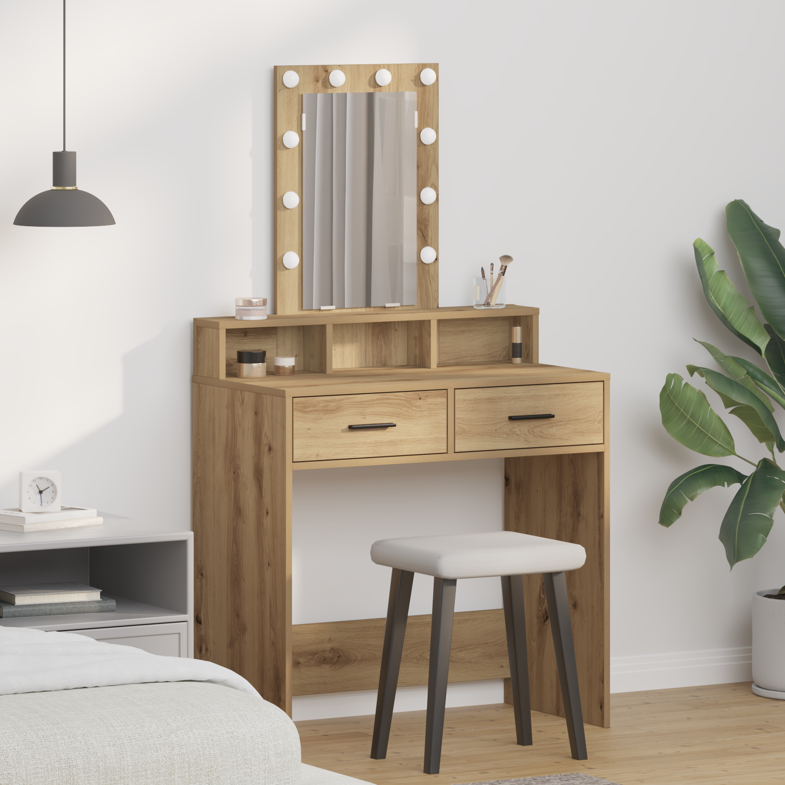Sminkebord med LED-lys i Artisan Eik 79x41x140 cm