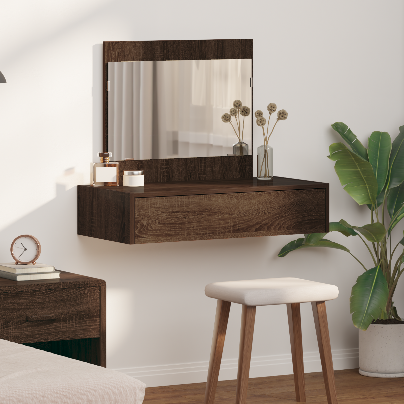Vegghengt sminkebord Brun Eik 83x40x70 cm