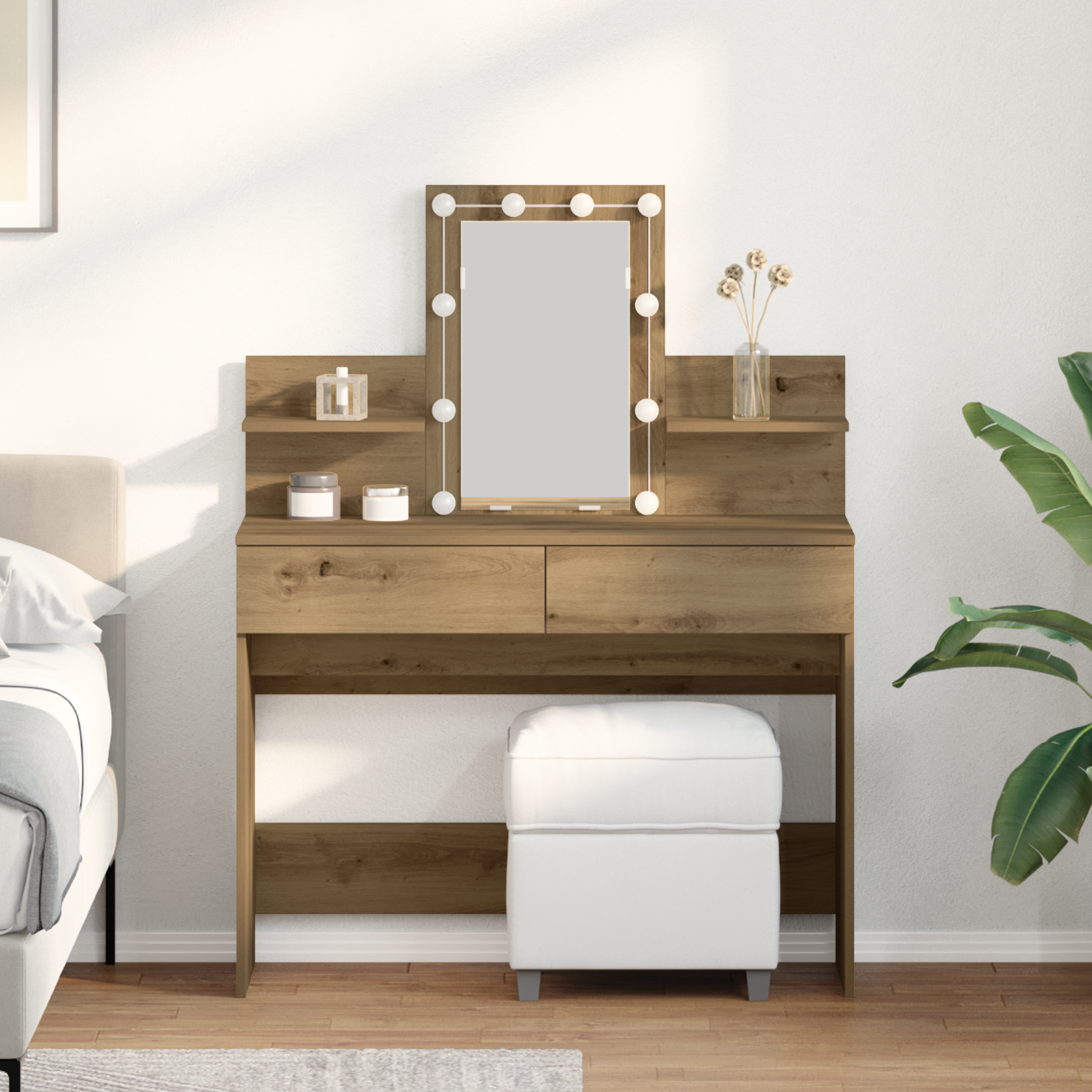 Sminkebord med LED Artisan Eik 100x40x130 cm