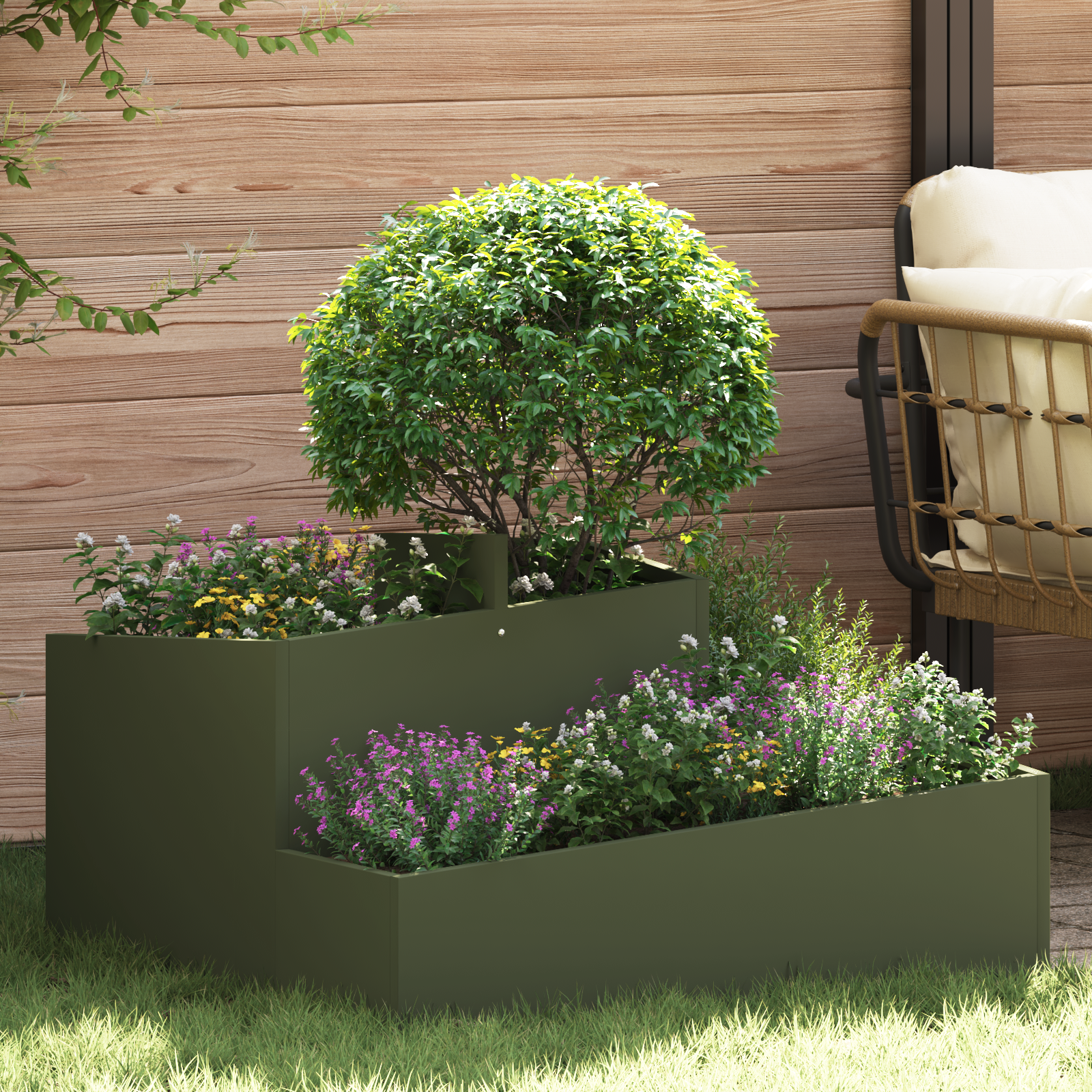 Plantepotte Oliven Grønn 80x80x50 cm Kaldvalset Stål